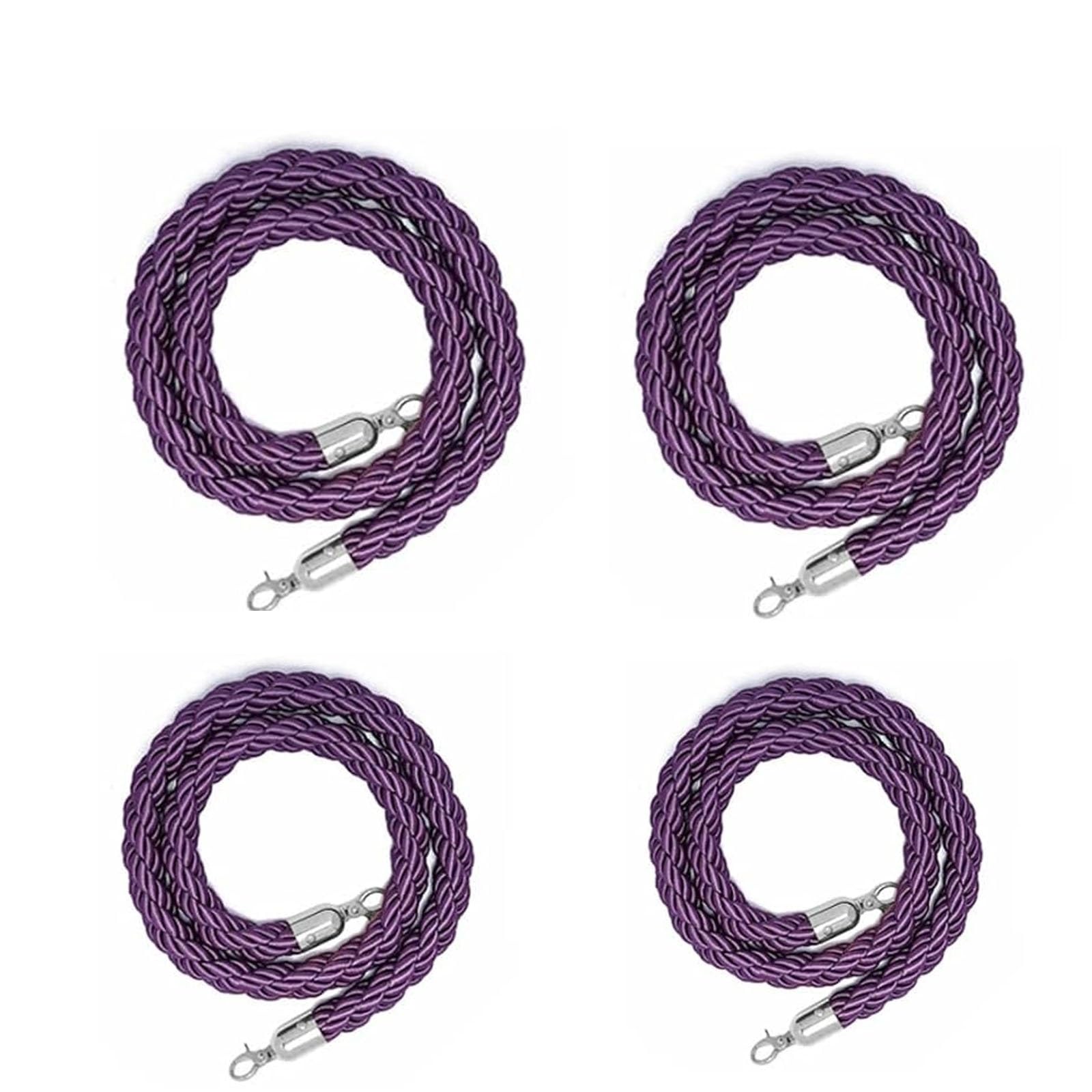 Ghkryd Silver Hook Barrier Rope, 4 Pcs Purple Ropes Braided, Hanging Crowd Control Barrier Queue Divider Rope Stanchion Hemp(,2.1M(7Ft))