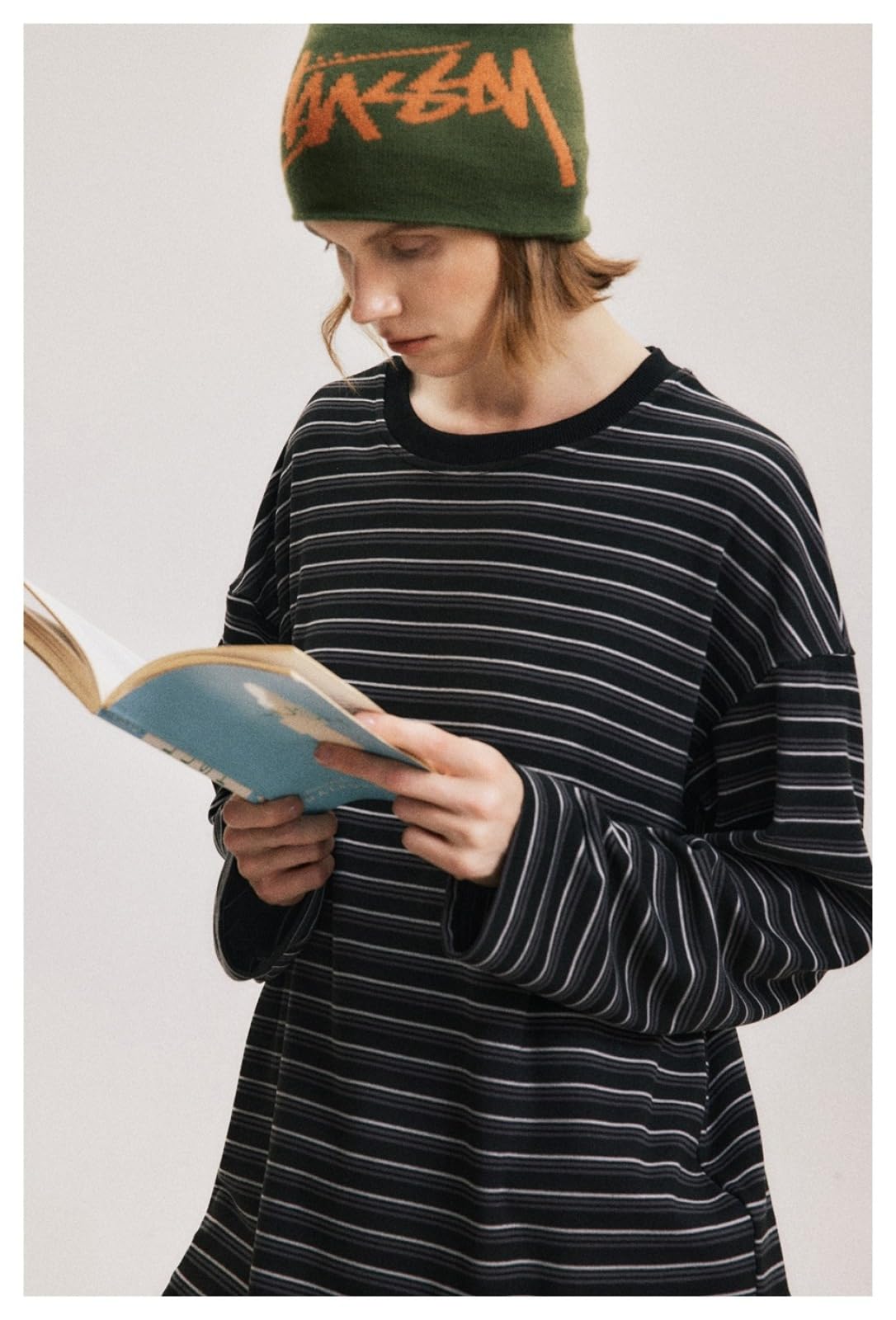 Camiseta Unisex De Algodón Pesado, Camiseta De Manga Corta Informal, Suave Y De Gran Tamaño,Básica,Camiseta A Rayas De Manga Larga, Cuello Redondo Holgado.,Negro,Metro