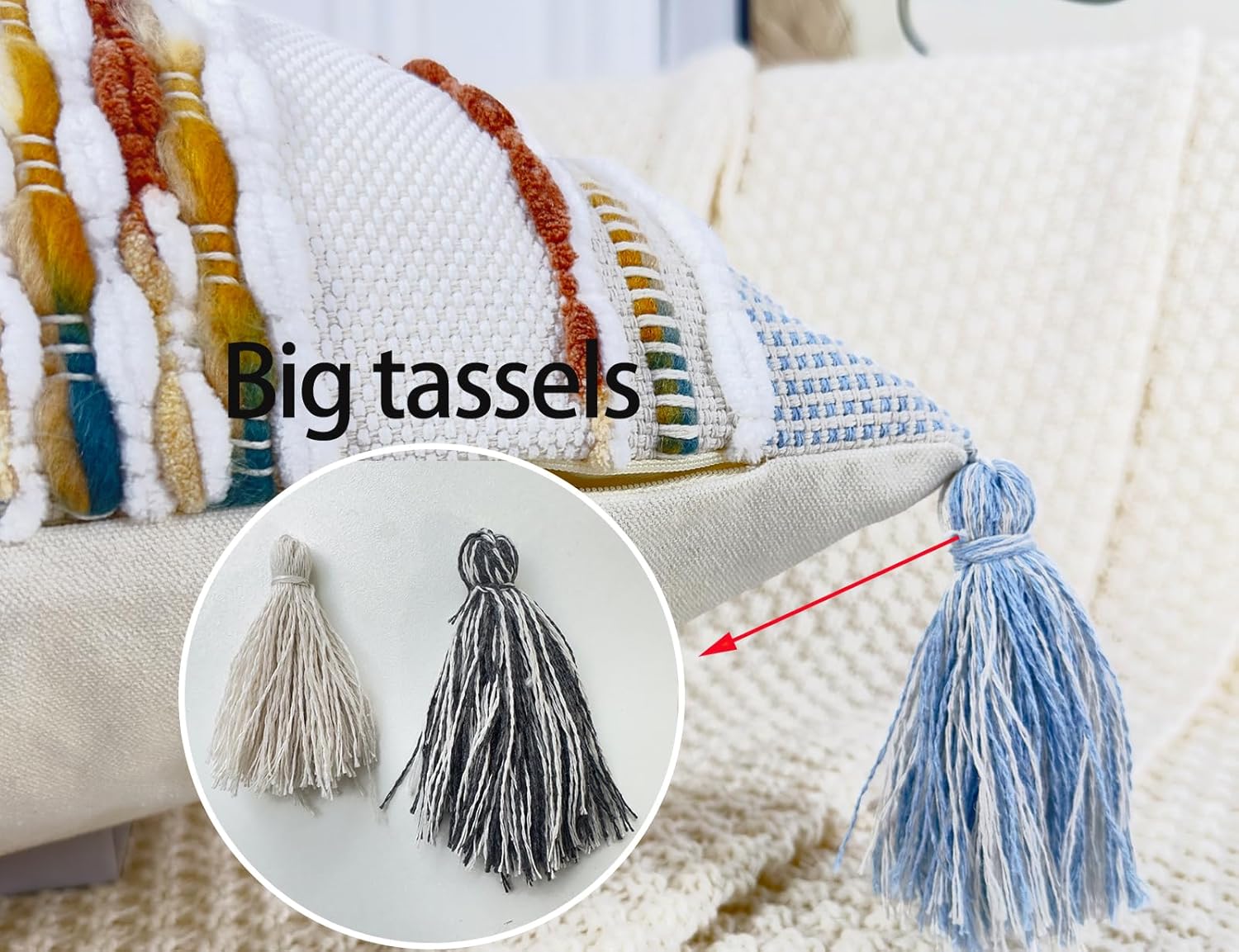NUYECY Chenille and Cotton Long Pillow for Bed, Striped Textured Boho Lumbar Throw Pillow Cover 14x36, Neutral Accent Decorative Extra Long Body Pillow Case for Couch, Sofa, Bedroom, Light Blue