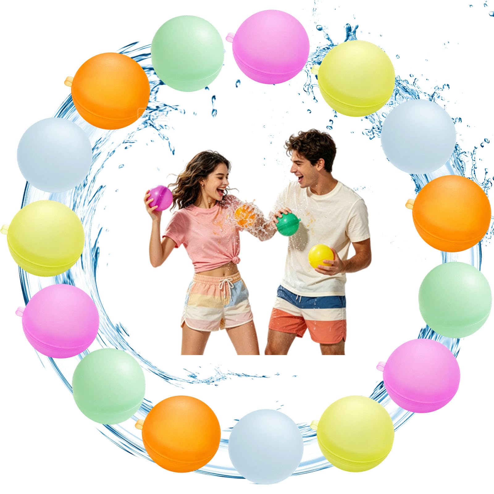 15-Piece Reusable Water Balloons Set,Water Ball,Easy Fill Water Balloons Toys for Kids Pool Party Games and Backyard Water Fights