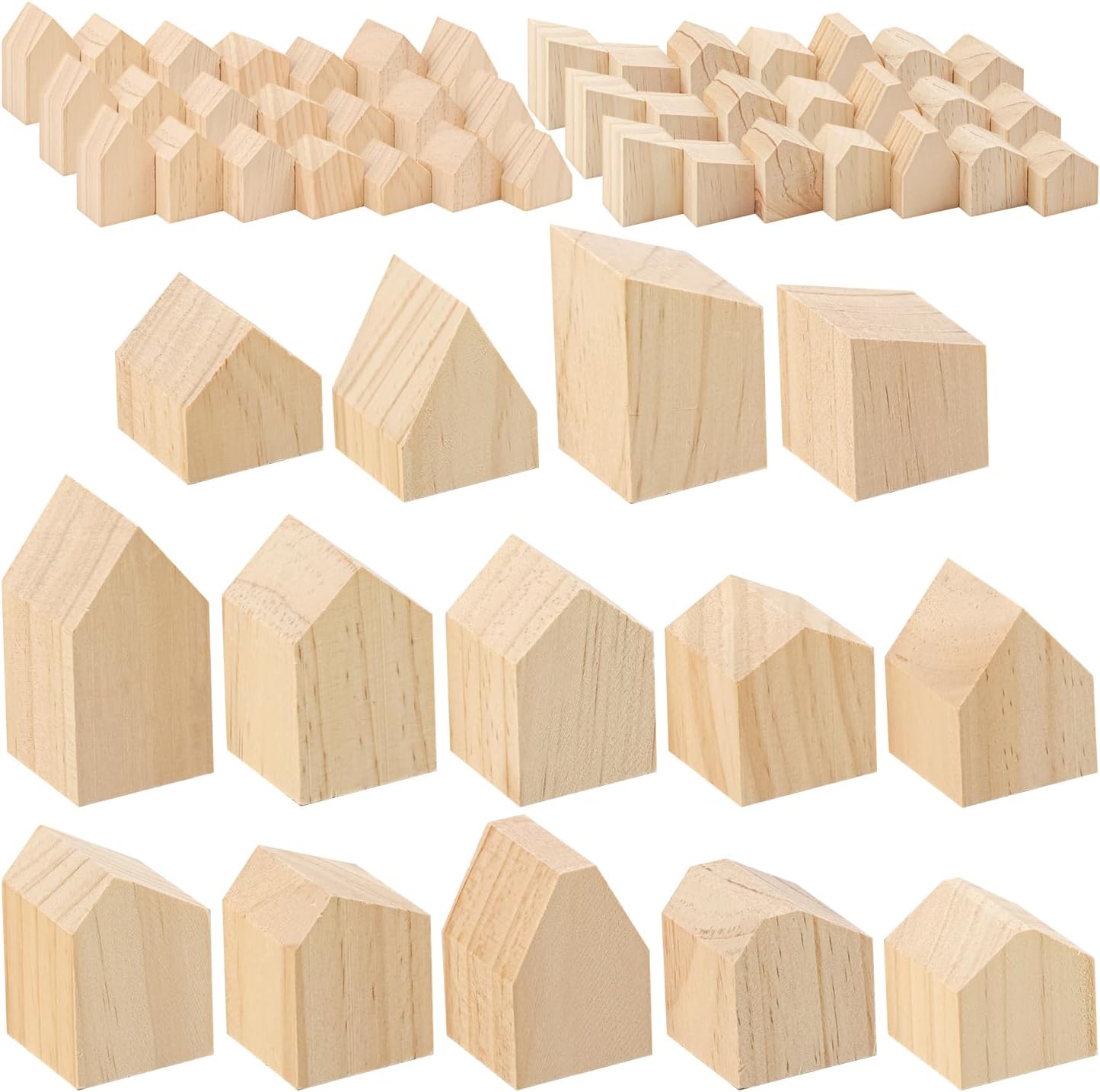 56 PCS Multi-Size Unfinished Wood House Shaped Blocks, Wooden Houses for Crafts, Arrow Shape Wood Blocks for DIY Projects, Home Decor, and Festive Occasions