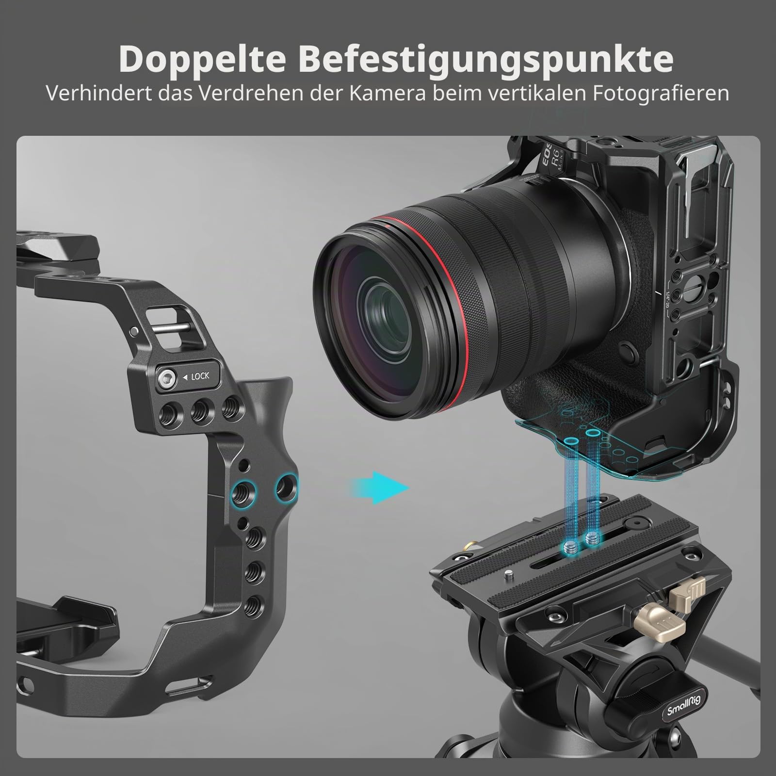 SMALLRIG R6 Mark II Käfig für Canon, Formschlüssiges Videokamera-Rig für Canon R6 Mark II, Eingebaute Duale NATO-Schienen, Schnellwechselplatte für Arca, Horizontale und Vertikale Aufnahmen 4159B