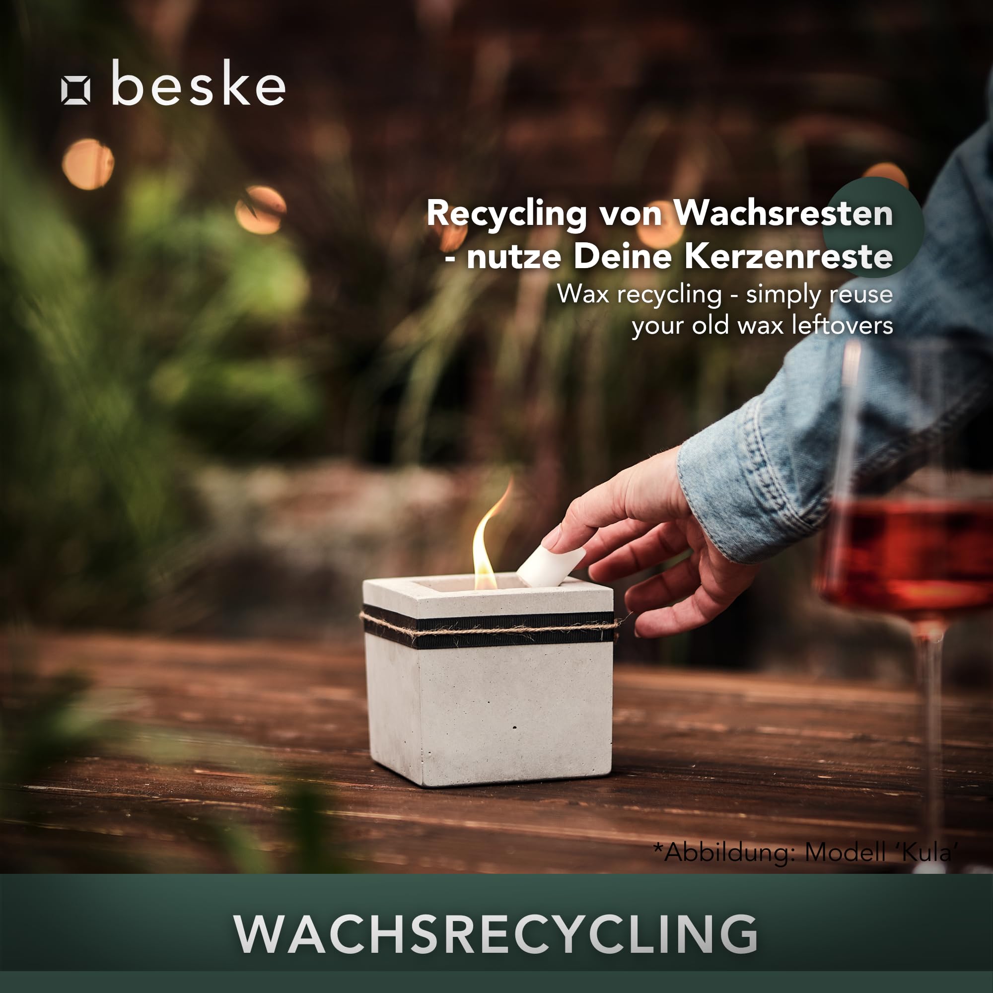 Beske-Manufaktur Pico 10x10x10cm Dauerdocht Wiederbefüllbare Fackel Tischfeuer