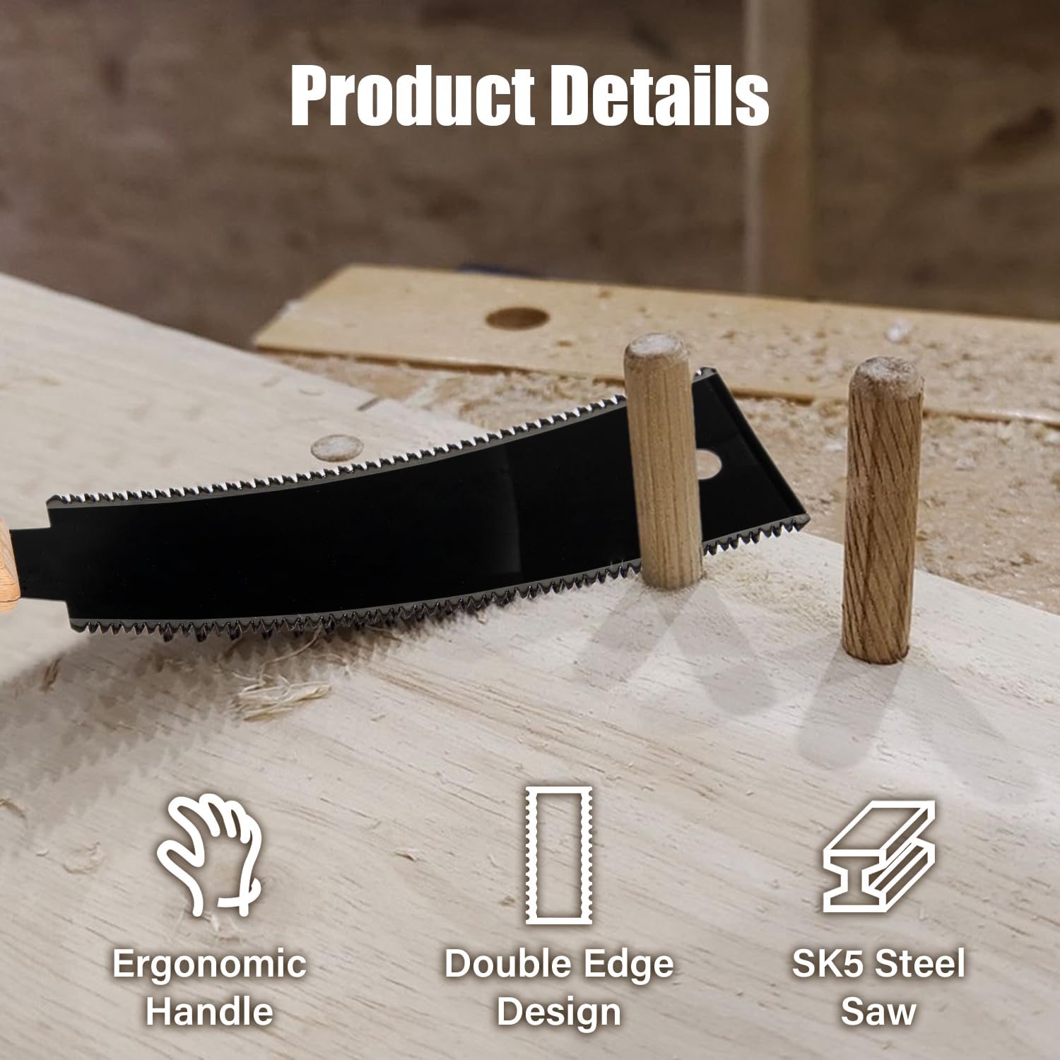 Japanese 4 Pack Hand Saw - Double Edged, Flat, Sharp, Small Woodworking Saws for DIY & Carpenters, Black 4 Pcs - Image 3