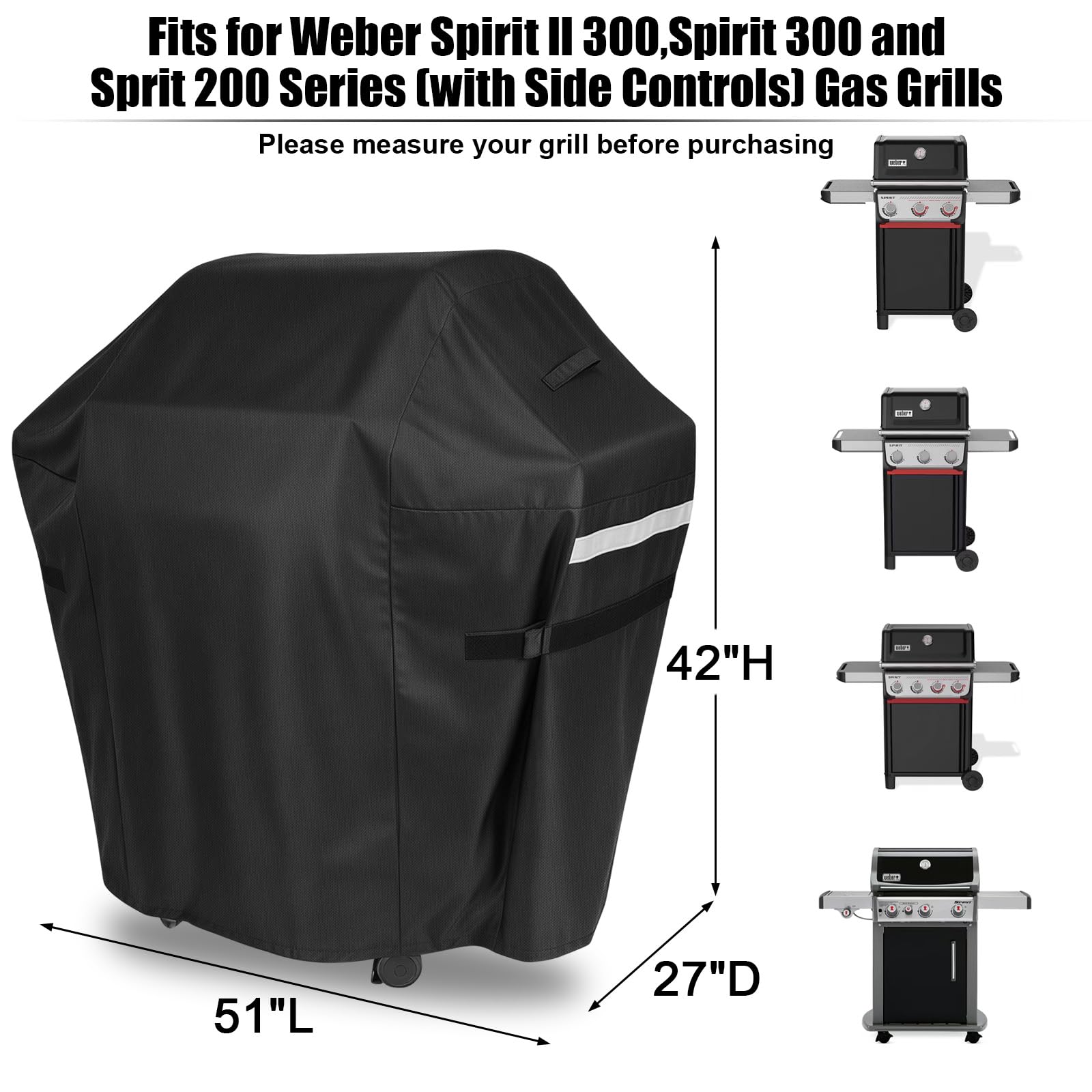 QuliMetal Copertura 51 pollici per griglie Weber Spirit 300 e 400 – Pesante, impermeabile, antistrappo e resistente ai UV – Compatibile con Spirit E310, E315, E325, E330, E425, E435