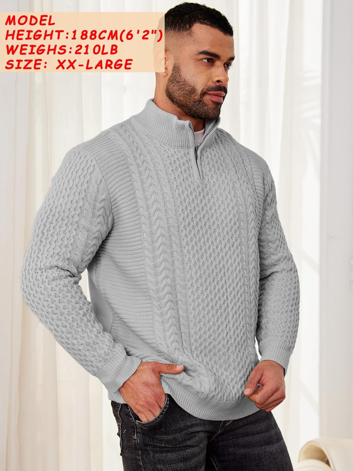 Men's Irish Fisherman Sweaters Cable Knit Half Zip Jacquard Pullover Sweater - Image 4