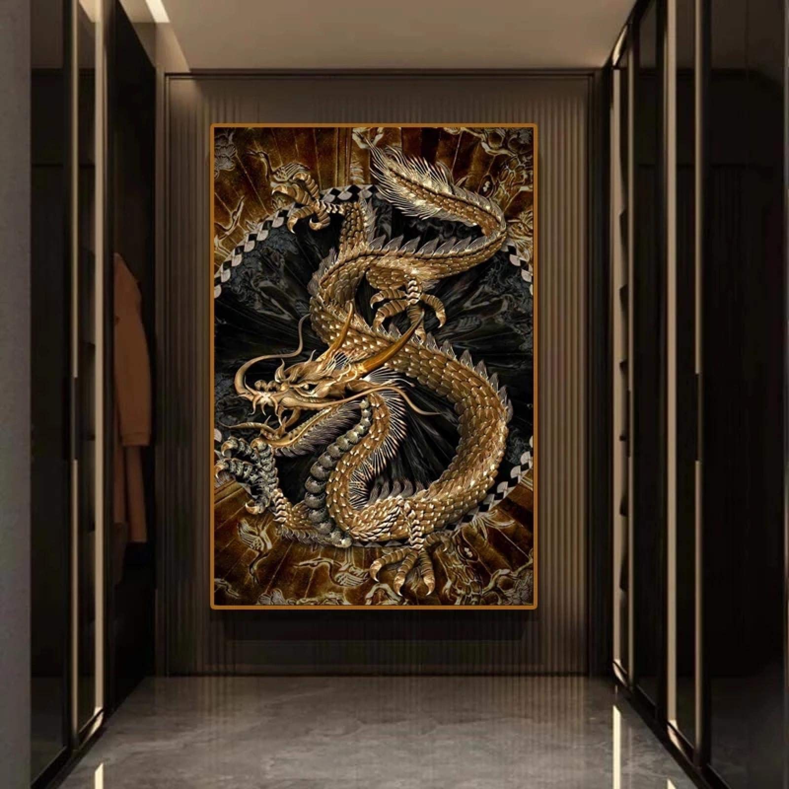 Toile Dragon Chinois Noir et Or 50x70cm, Impression d'Art Moderne d'Exception - 8