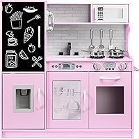 Best Choice Products Pink Wooden Kids Play Kitchen Set - Realistic Oven, Microwave, Sink, Ice Maker, Phone & 11 Accessories