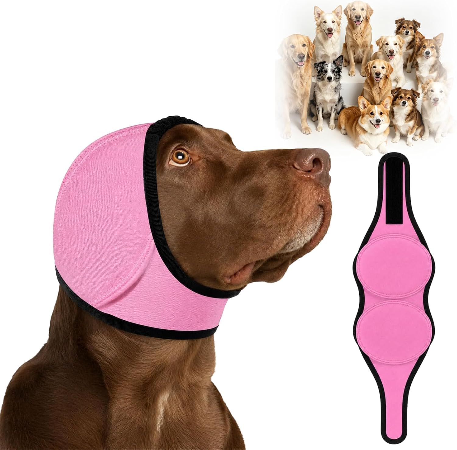 Noise Cancelling Ear Wrap, Dog No Shake Ear Muffs Noise Protection Firework Thunder Vacuum, Comfortable Quiet Dogs Calming Hoodie, Adjustable for Grooming Bathing & Swimming ，C：XL