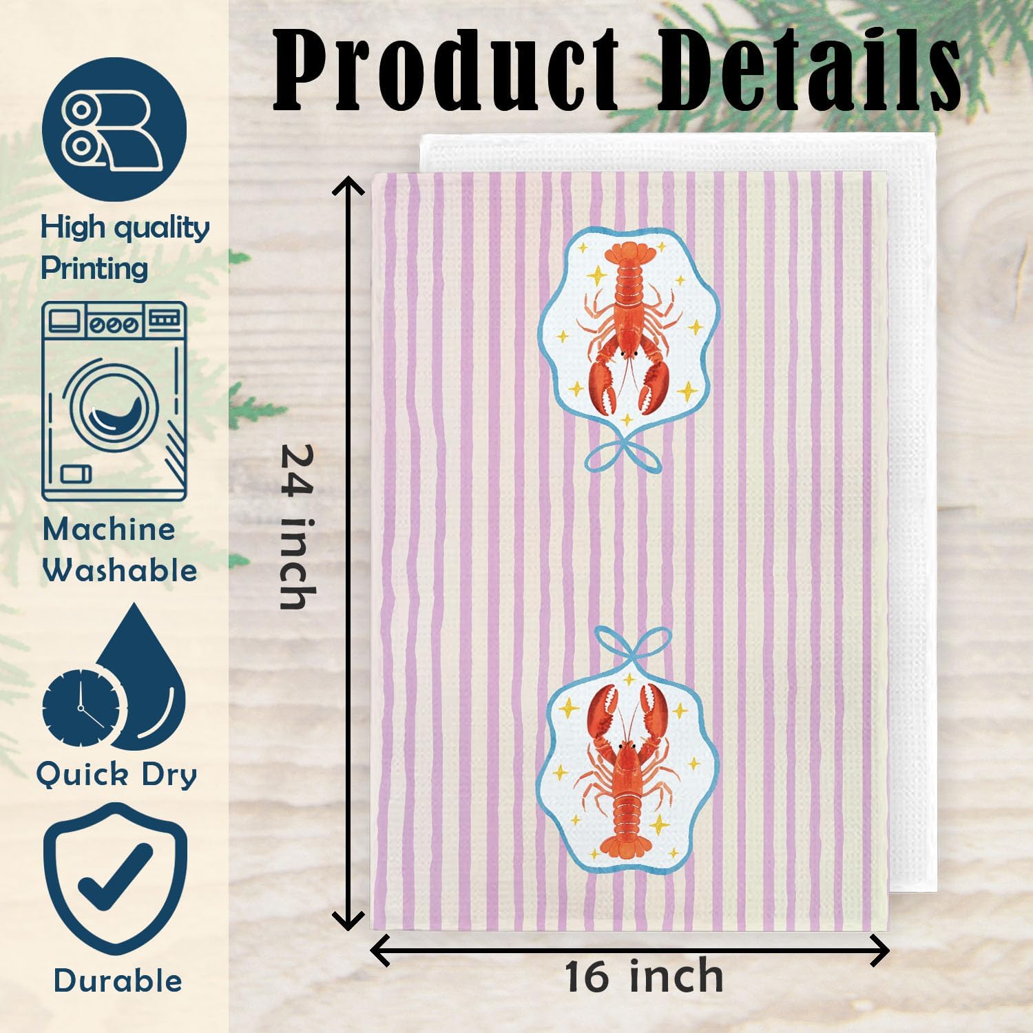 Coastal Beach Red Lobster Kitchen Towels 16x24 Inch, Seafood Boil Party Supplies, Purple Striped Crawfish Hand Towels for Bathroom Decorative, Nautical Dish Tea Towel for Kitchen Decor image 3