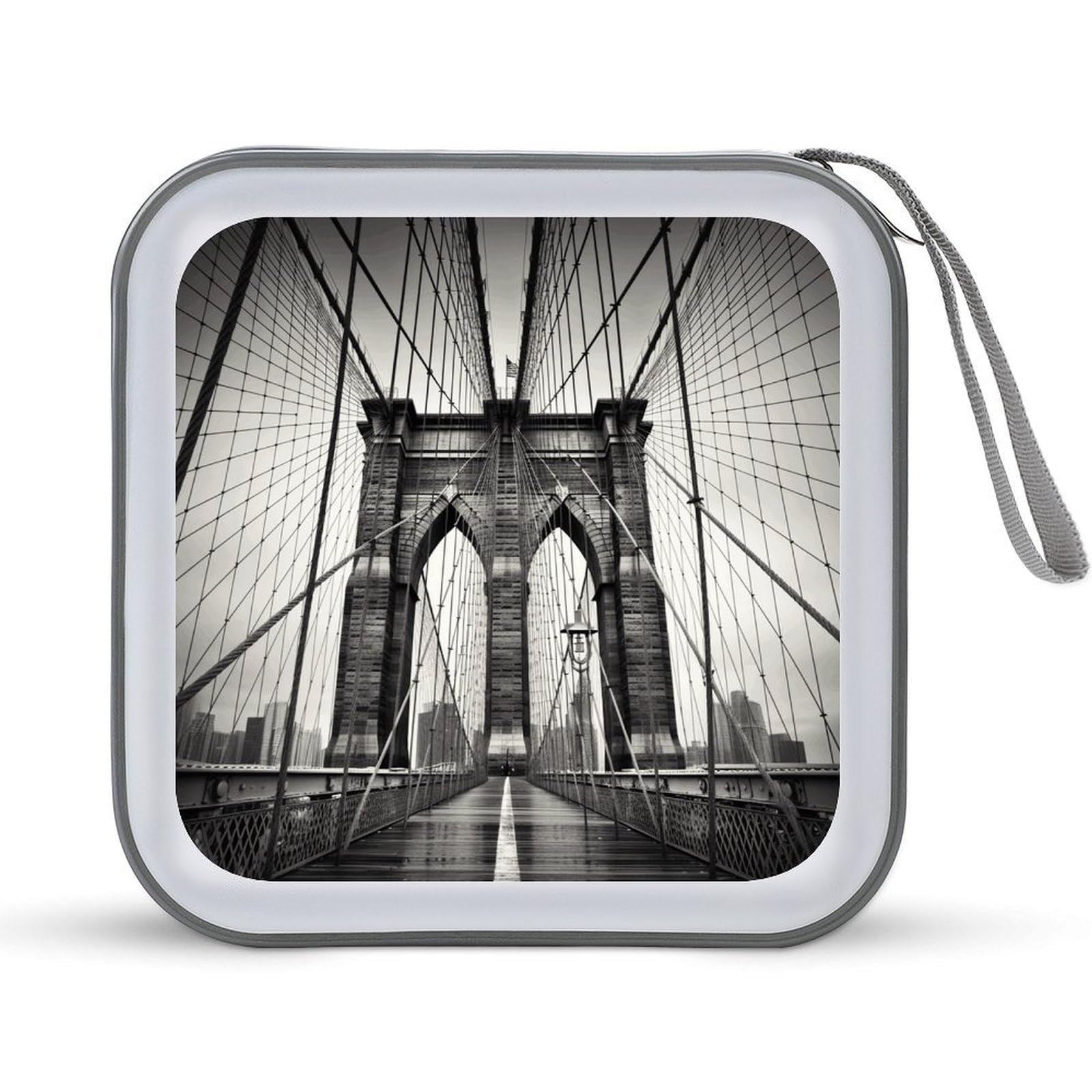 FekiLoot Brooklyn Bridge CD Case 40 Capacity DVD Case Holder Hard Plastic DVD Disc Storage Binder for Car Portable Zipper Disc Storage Organizer Wallet Bag for Home Travel