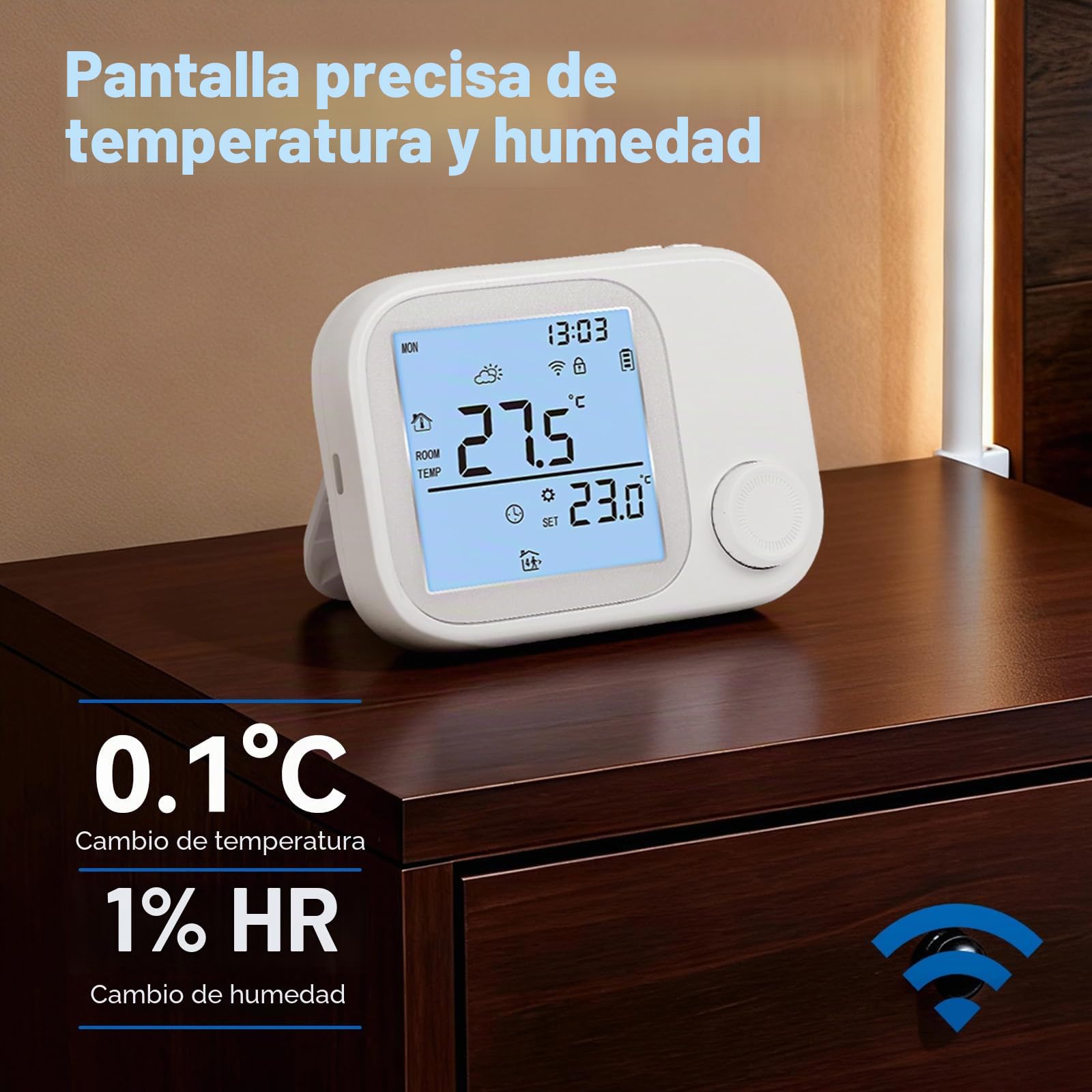 Termostato Calefaccion WiFi con RF Receptor, Termostato Inteligente pilas para caldera de gas,compatible con Alexa y Google, Temporizador Semanal, Función de Memoria, Control por Botones