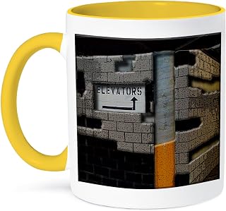 3dRose The Elevator Sign in a Parking Garage Done in Different Textures and Layers 15oz Two-Tone Yellow Mug