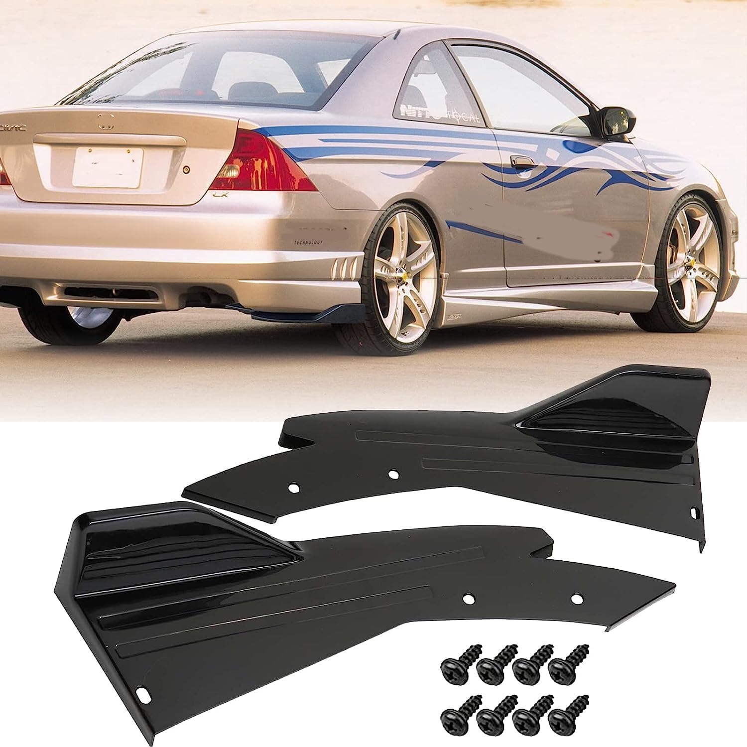goodfitment2pcs Glossy Black Rear Bumper Spoiler Lip Splitter Diffuser Universal Body Kit V4