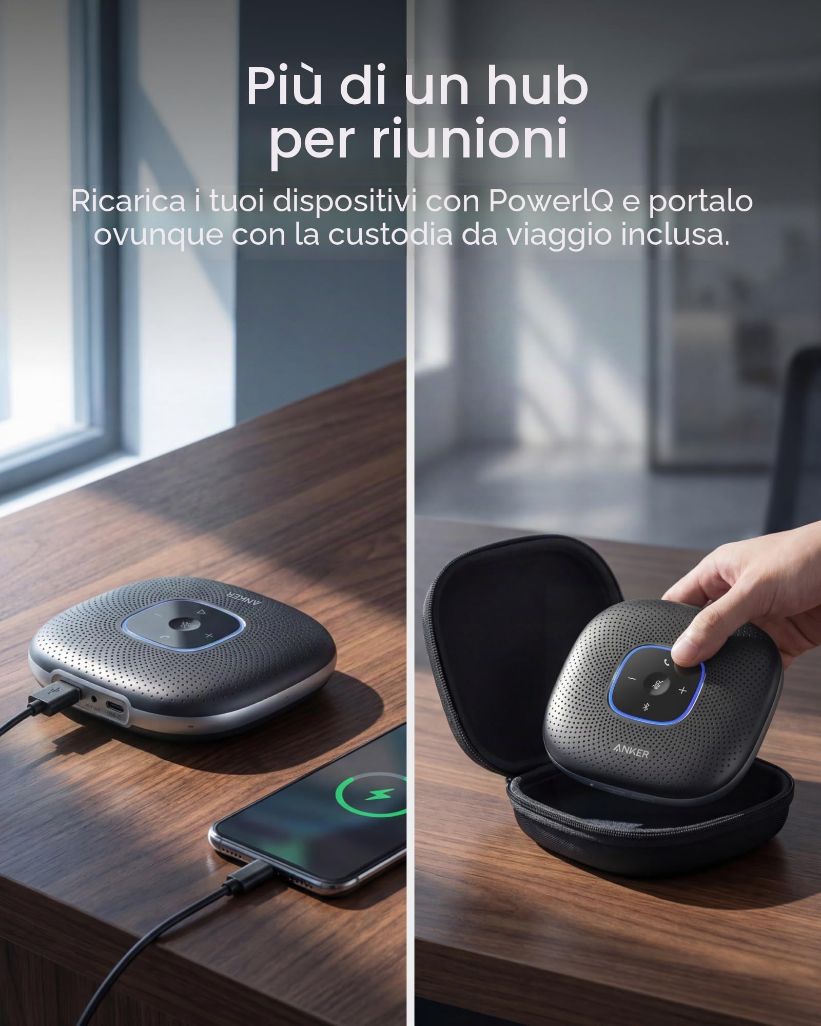Anker PowerConf Altoparlante Bluetooth da Conferenza Nero con 6 Microfoni Integrati, Registrazione Audio Migliorata, Batteria da 24 Ore, Connettività USB-C, per Home Office