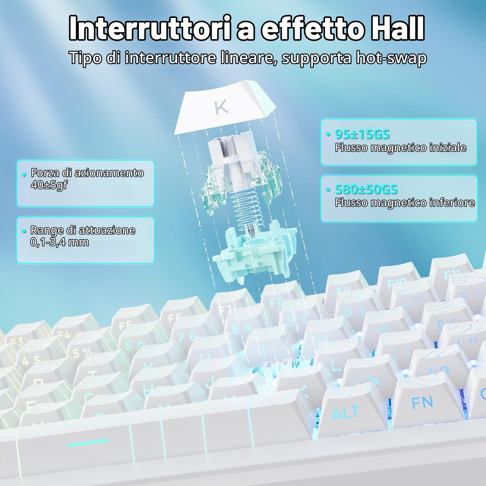 MAMBASNAKE M82HE QWERTY Tastiera magnetica cablata al 75% con frequenza di polling di attivazione rapida a 8000 Hz, attuazione regolabile e precisione di 0.01 mm, retroilluminata RGB(Contorno bianco)