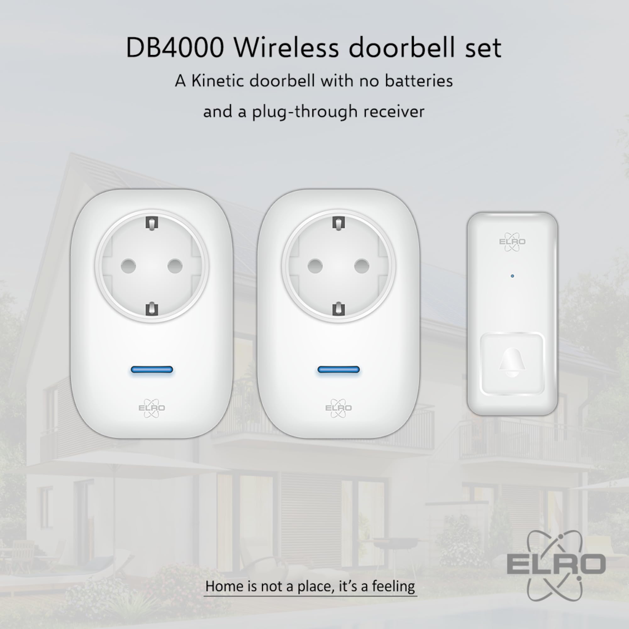 ELRO DB4000 Juego de timbre cinético inalámbrico – Versión para los Países Bajos – con 2 receptores enchufables con toma de corriente – No necesita pilas