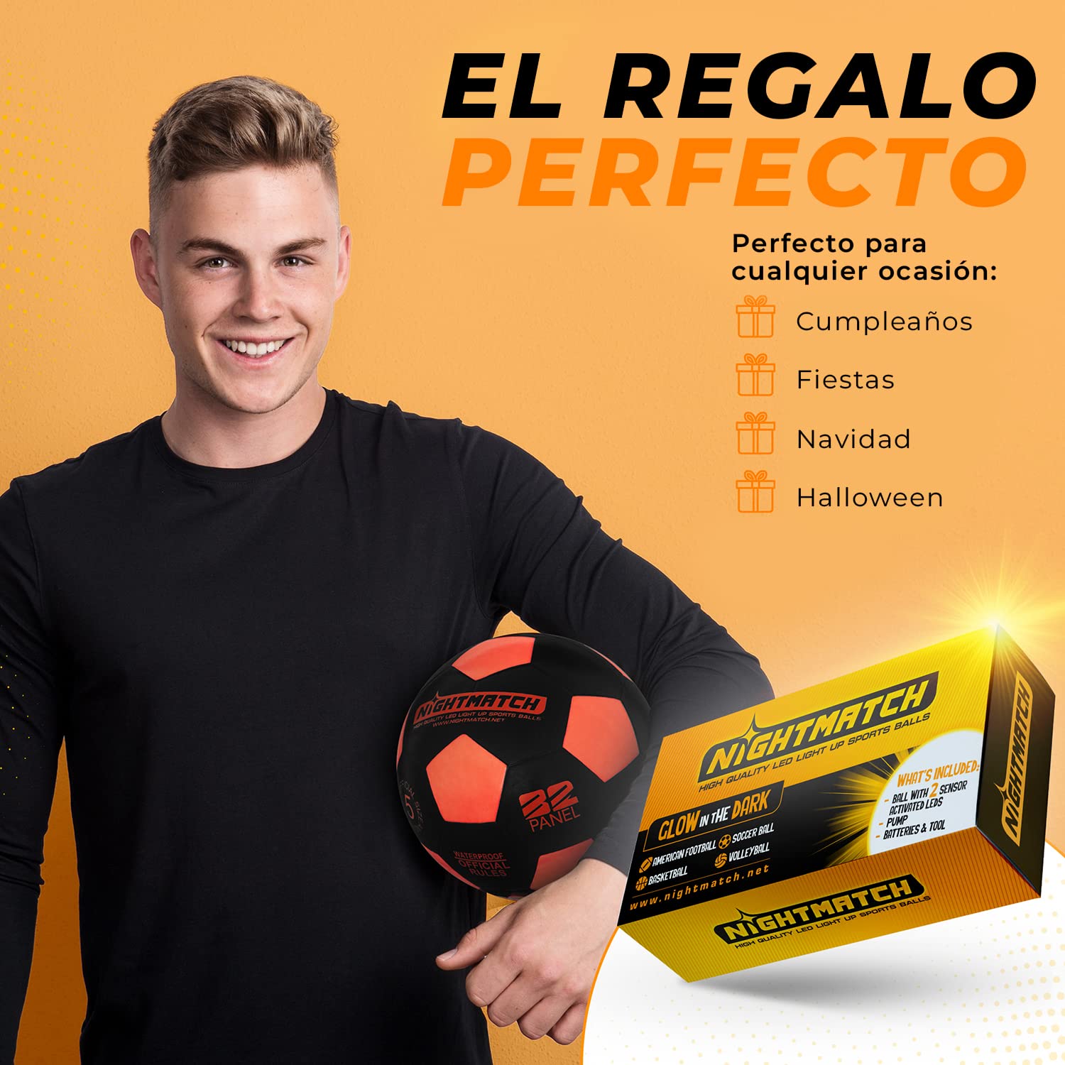 NIGHTMATCH Balón de Fútbol LED - Balon Futbol Talla 5 para Noches Inolvidables de Juego - Duradero y Seguro para Jóvenes - Incluye 2 LED y Baterías para Divertirse en la Oscuridad