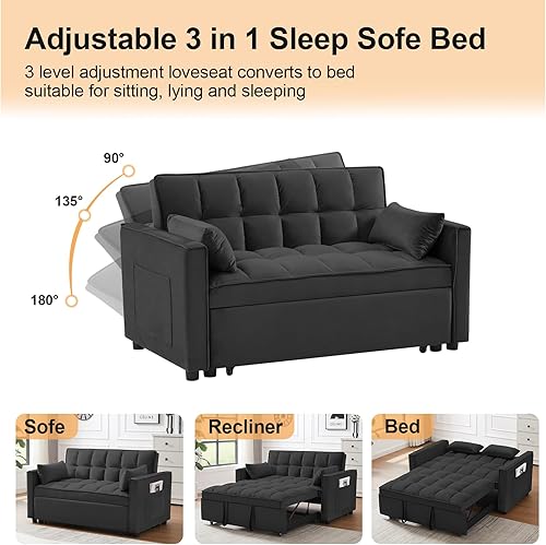 Miniatura 4 de Sofá cama convertible 3 en 1, moderno sofá biplaza de terciopelo extraíble con cama extraíble, sofá pequeño con sofá biplaza con respaldo