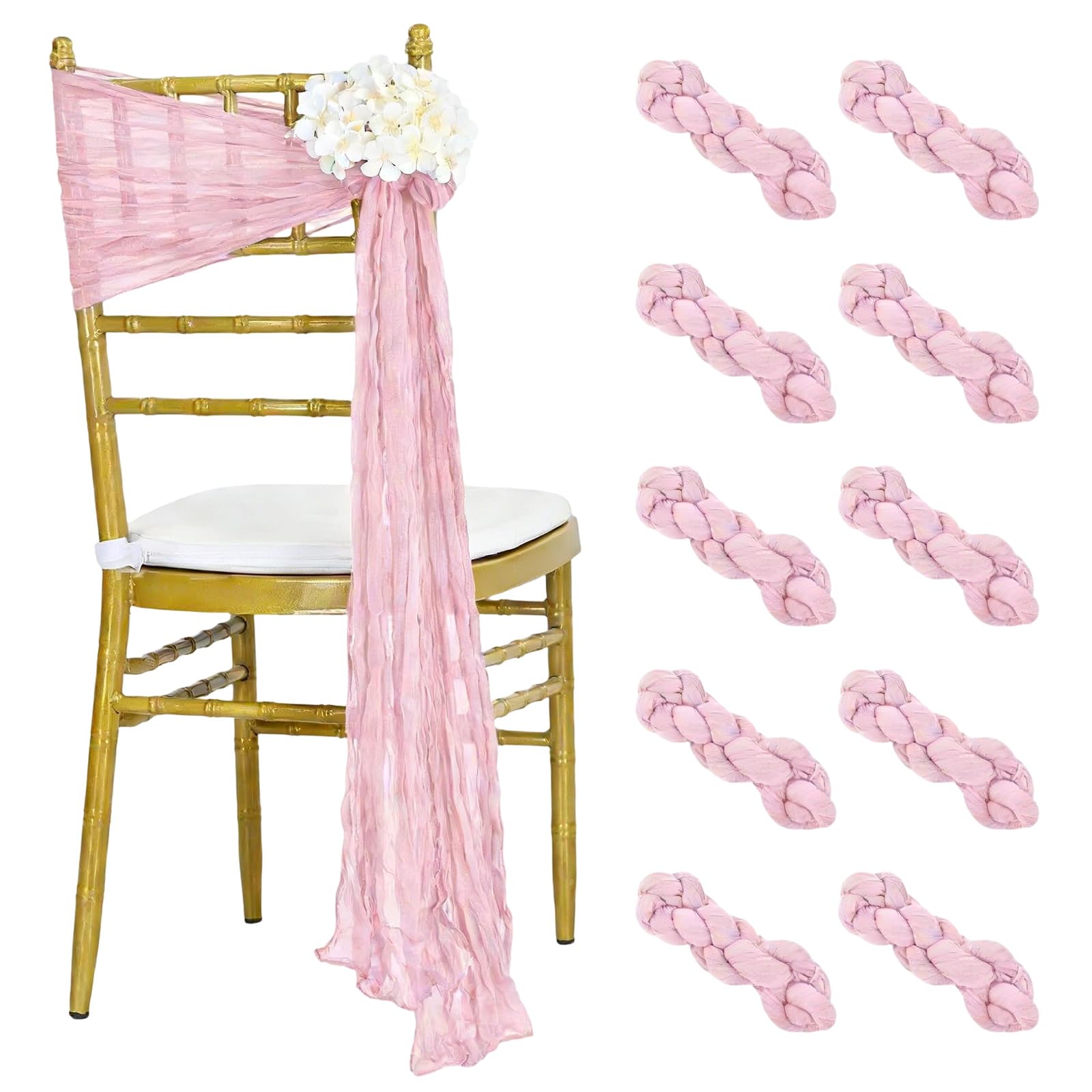 Msioytog Of 10 Elegant Crepe Voile Chair Sashes Chair Draping for Garden Wedding Ceremony Reception Chairs Back Decoration Wedding Accessory