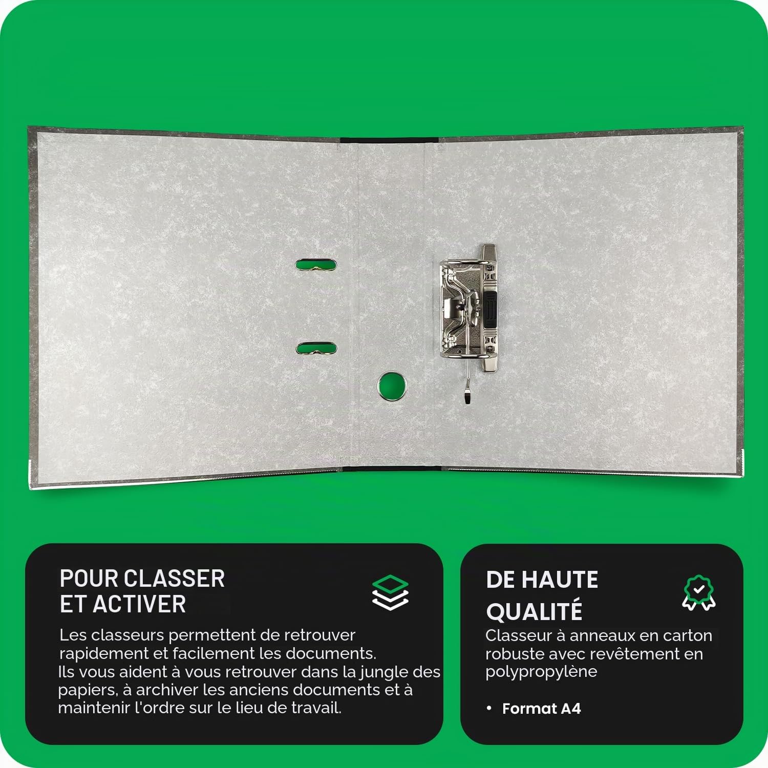Netuno 20 Classeurs Ekobox à Anneau avec Rabat Noir Marbré A4 en Carton pour Bureau - Classeur de Rangement de Documents avec Rabat de 75 mm, Épaisseur de 3 Pouces, Fente pour Étiquette, Trou pour Le