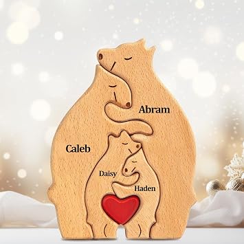 Personalized for Mom Family - Personalized Wooden Bear Name Puzzle, Custom Family Puzzle with 2-7 Names, Warm Home Decor Gifts Bear