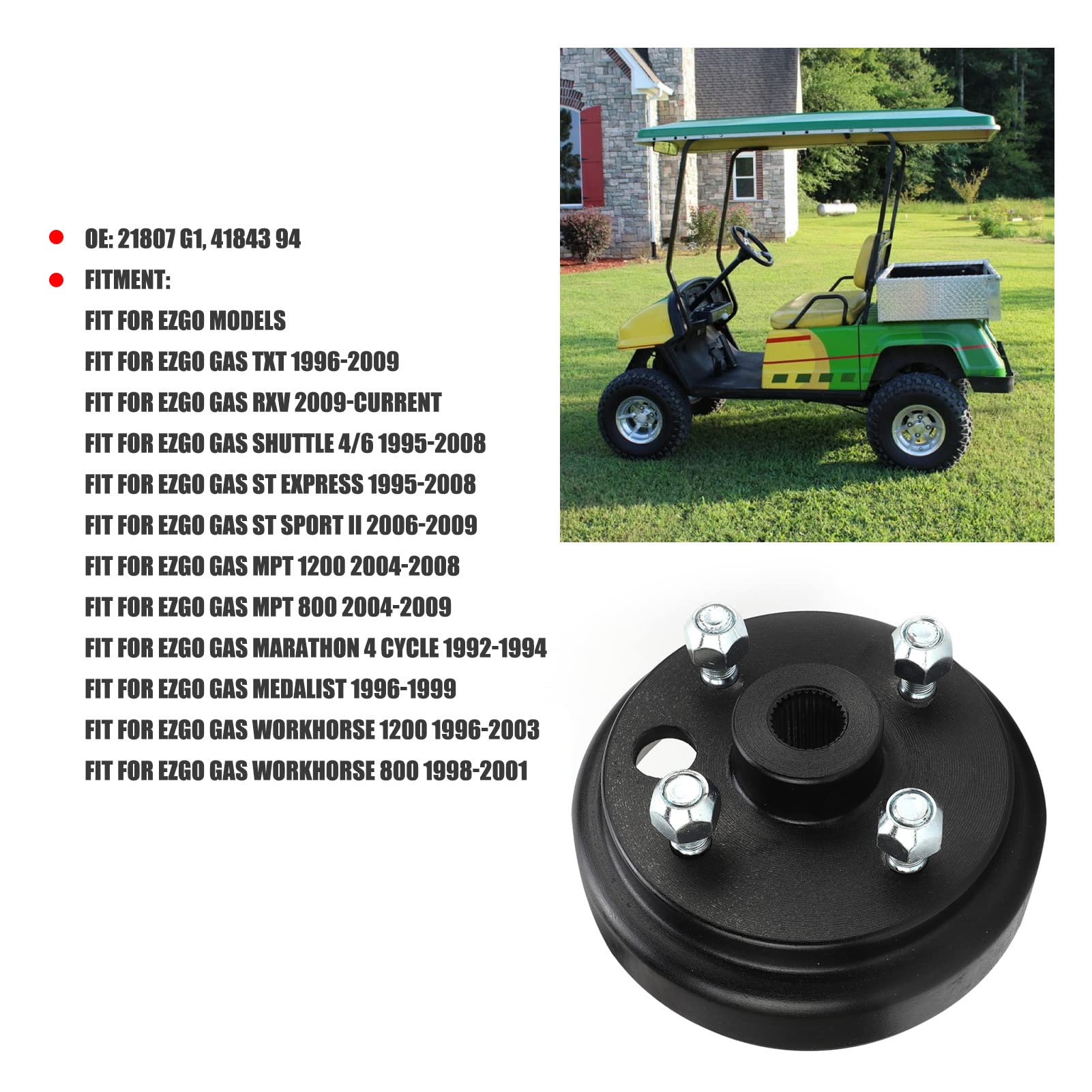 Reemplazo de Tambor de Freno Trasero de Metal para Carros de 4 Ciclos EZGO Gas TXT RXV MPT 800 1200 Marathon, OE 21807 G1