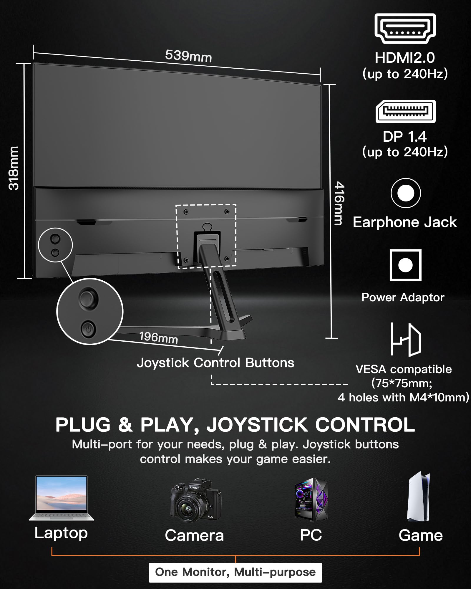 SANSUI 24 Inch Curved 240Hz Gaming Monitor FHD 1080P, 1500R Curve Computer Monitor, 124%sRGB, 3000:1 Contrast Ratio, HDR, FreeSync, MPRT 1Ms, Low Blue Light, HDMI DP ports.(ES-G24C1 PRO DP Cable Incl)
