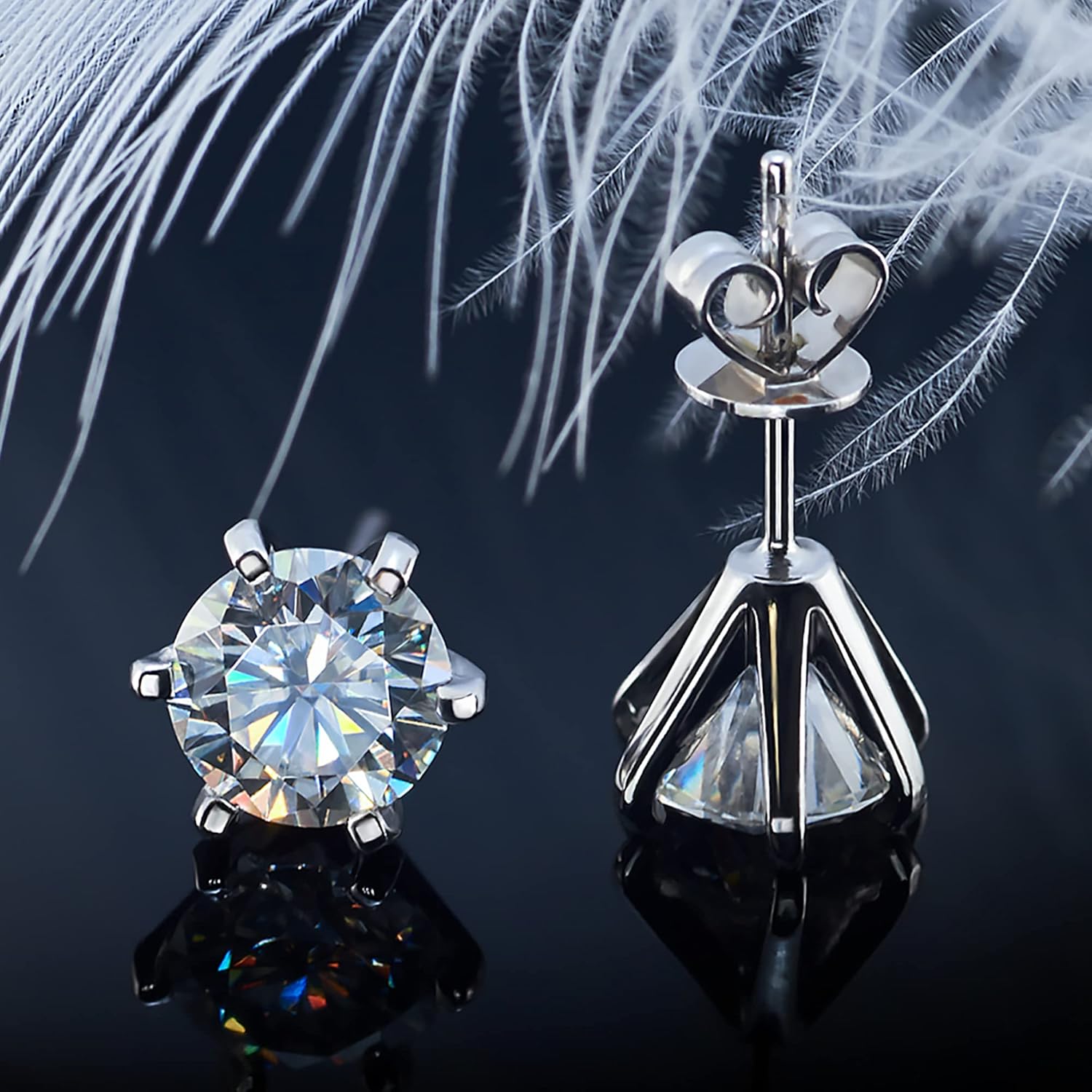 GIGAJEWE Moissanite Stud Earring Round Cut Total 2.0ct,18K White Gold Plated Silver Earring for Women Men… - Image 4