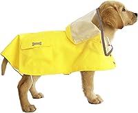Vista 9 de Impermeable para perro con poncho con capucha, chaqueta de lluvia amarilla ajustable de alto reflejo, con agujero para correa para perros pequeños