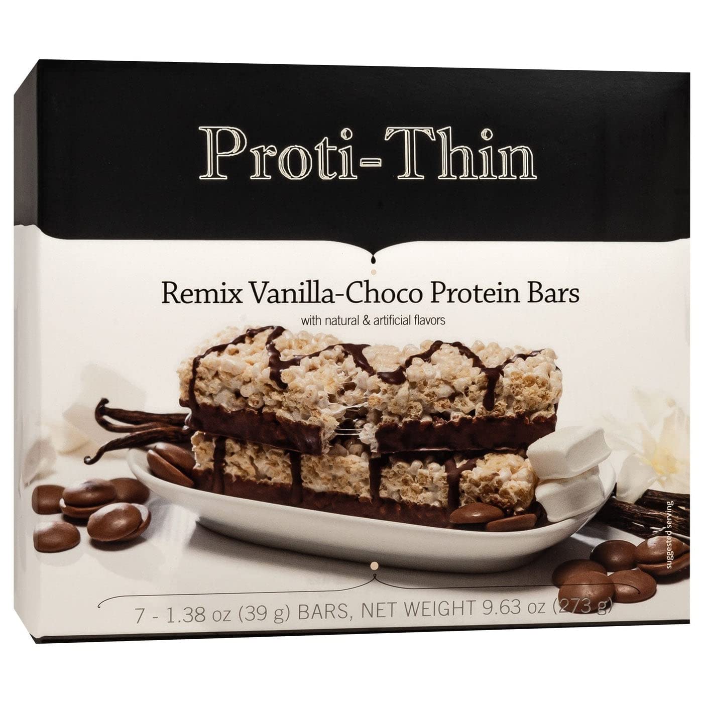 Barritas de proteína Proti-Thin sabor vainilla y chocolate, 15 g de proteína, bajas en calorías, muy bajas en carbohidratos (VLC), bajas en grasas, ricas en fibra, aptas para la dieta keto, compatibles con proteínas, sin gluten, 7 por caja