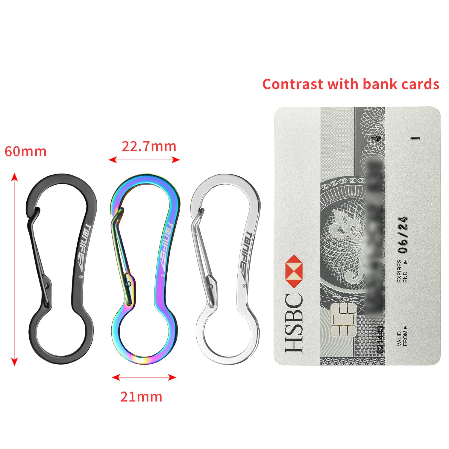 Mousquetons TONIFE 2 Pièces - Acier Inoxydable - Porte-Clés, Sac à Dos - Petit Et Robuste - Double Ressort