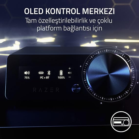 Razer Kraken V4 Pro - Wireless gaming headset with control hub - Sensa HD haptics (OLED control hub, TriForce 40mm drivers, HyperSpeed & Bluetooth, THX Audio) Black