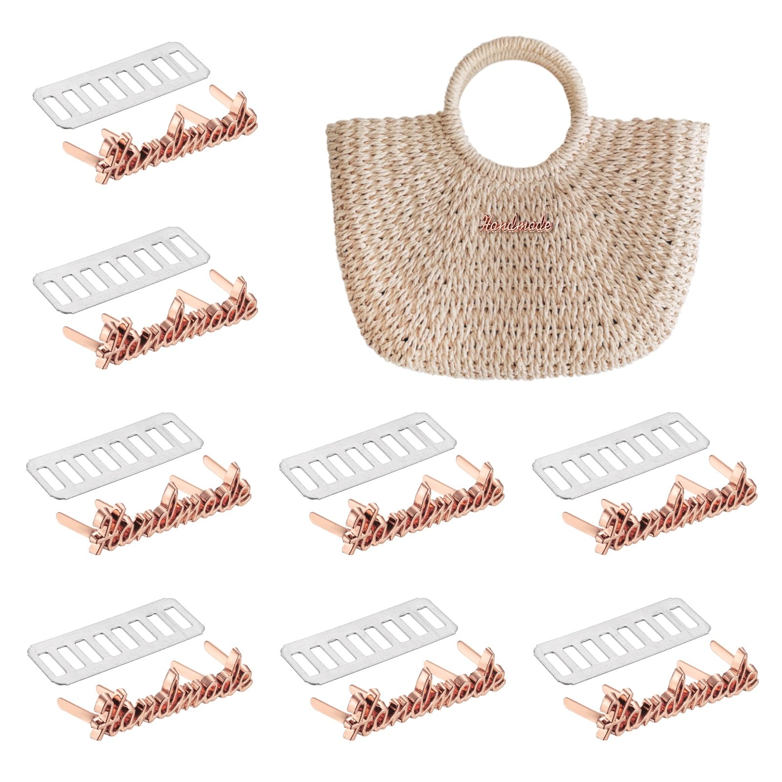 sourcing map 8PCS Handmade Metal Labels, Rectangle Crochet Tags Signs with Shim, Alloy Sewing Labels for DIY Crafts, Sewing Items, Purses, Bags, Shoes Accessories, Rose Gold