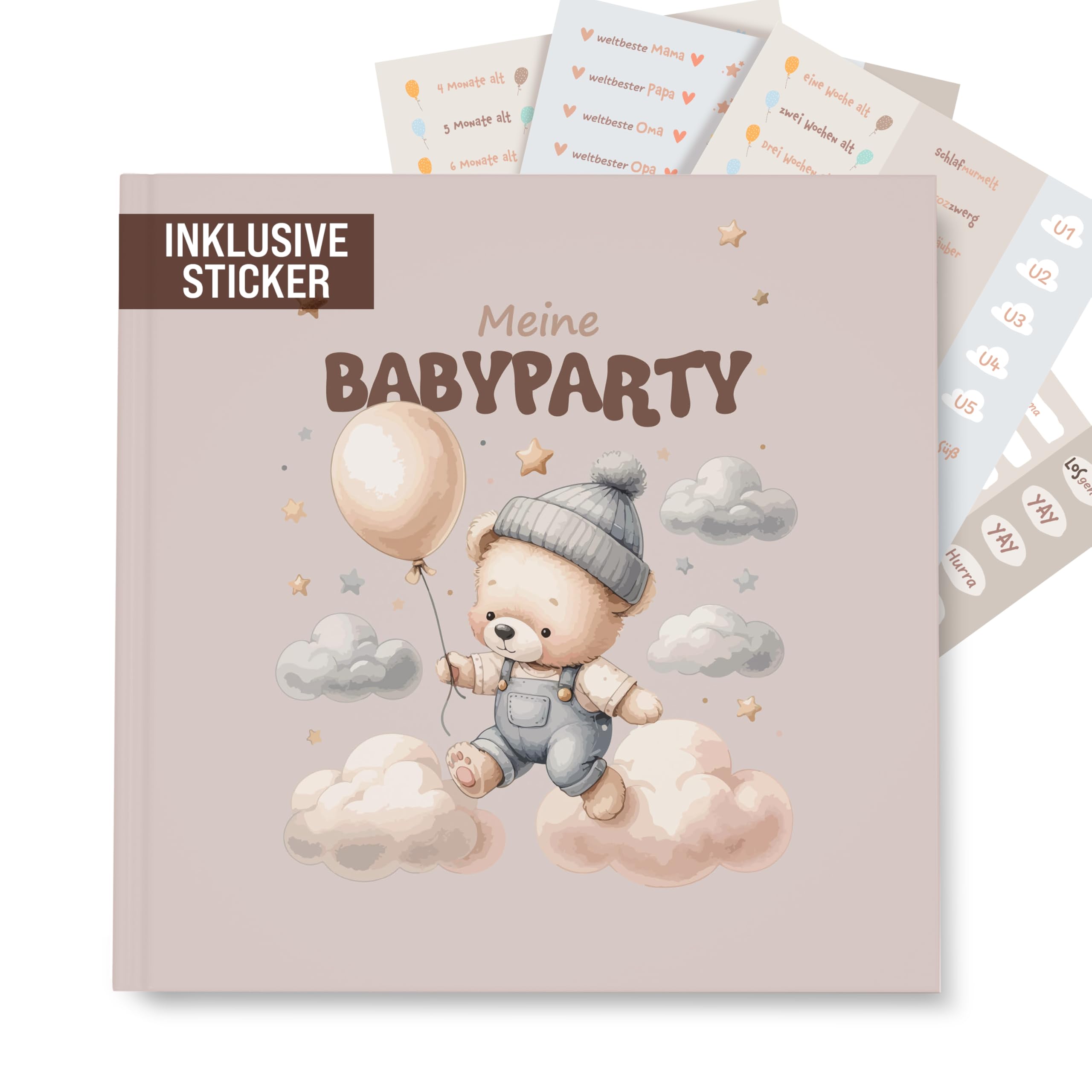 colortouch Gästebuch Babyparty, 78 Seiten Baby Fotoalbum zum Selbstgestalten, Baby Shower & Gender Reveal Deko, Baby Geschenk mit Kreative Fragen zur Geburt für Mädchen und Junge