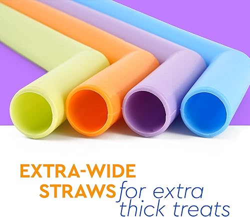 Miniatura 7 de IMPRESA Paquete de 4 popotes de silicona y tapa reutilizable para Ninja Creami NC300, NC301 y NC299AMZ - Pajitas reutilizables gruesas y tapas de