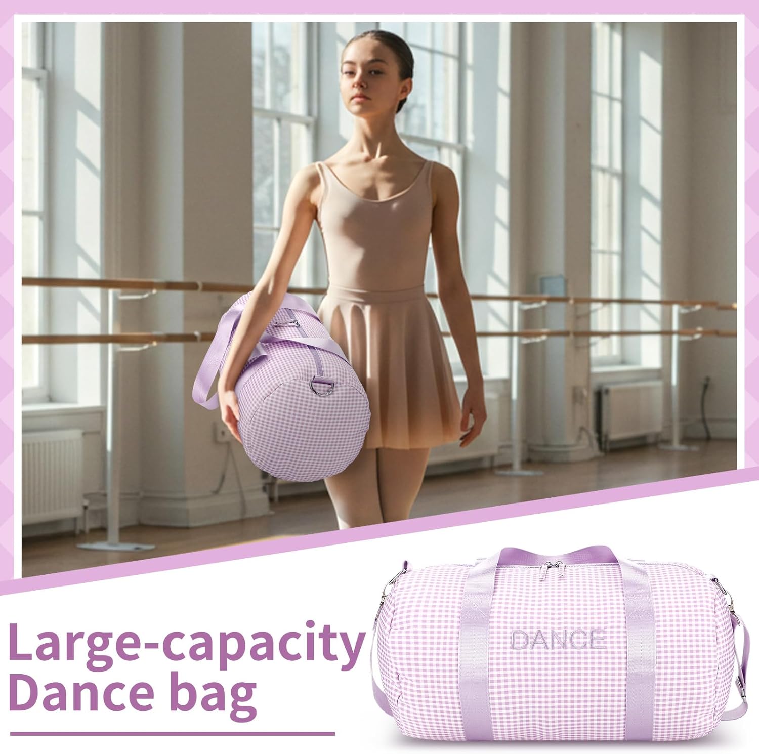 Large Dance Ballet Bag for Girls Gift 18.9x9.4x8.66" Sport Gym Travel Duffle Bag Ballet Gym Bags with Adjustable Carry Strap for Dancer Cheer Competition Weekender Overnight(Purple) - Image 5