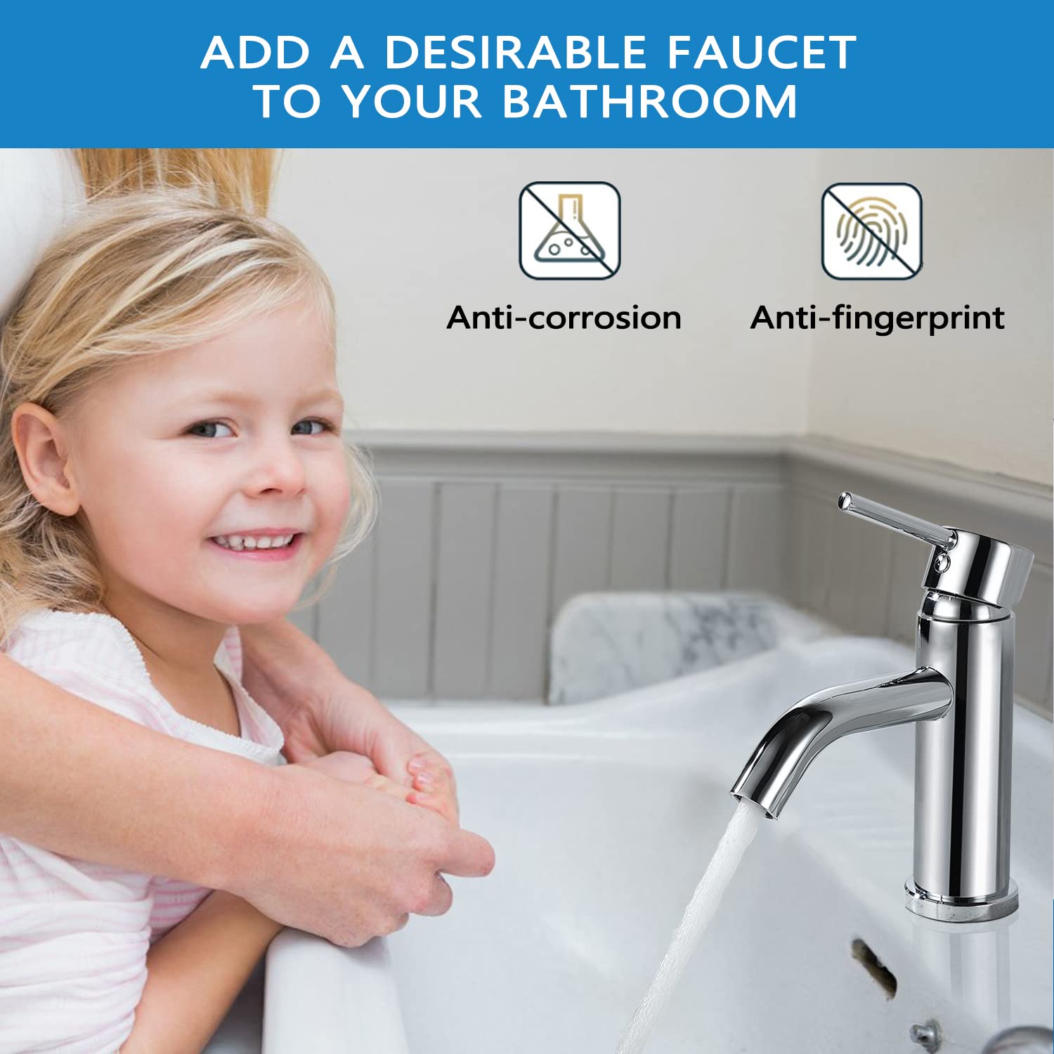 SATICO Bathroom Sink Faucet Single Handle 1 Hole Deck Mount Centerset Bathroom Faucet Chrome Faucet, F40119