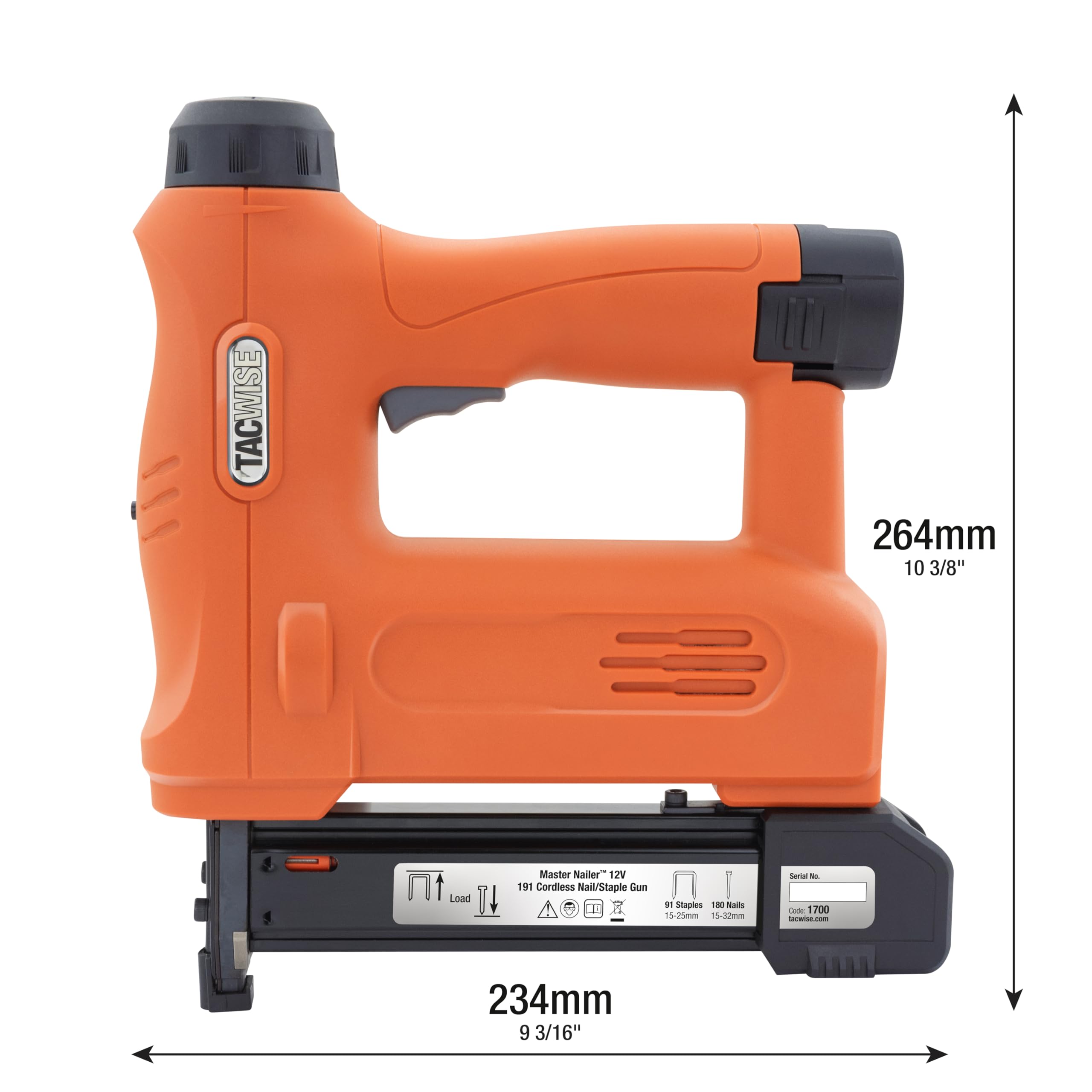 Tacwise 1700 Master Nailer 191 Graffatrice/Chiodatrice a Batteria da 12V con 1000 Punti e 2000 Chiodi, Utilizza Punti Tipo 91 e Chiodi Tipo 18G