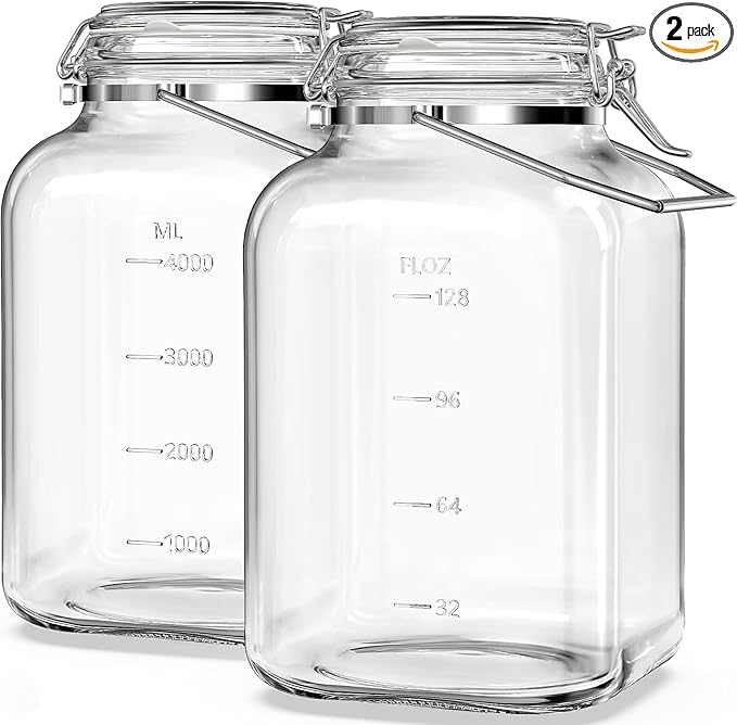Folinstall 2 Pack 1.5 Gallon Glass Jar with Airtight Lid