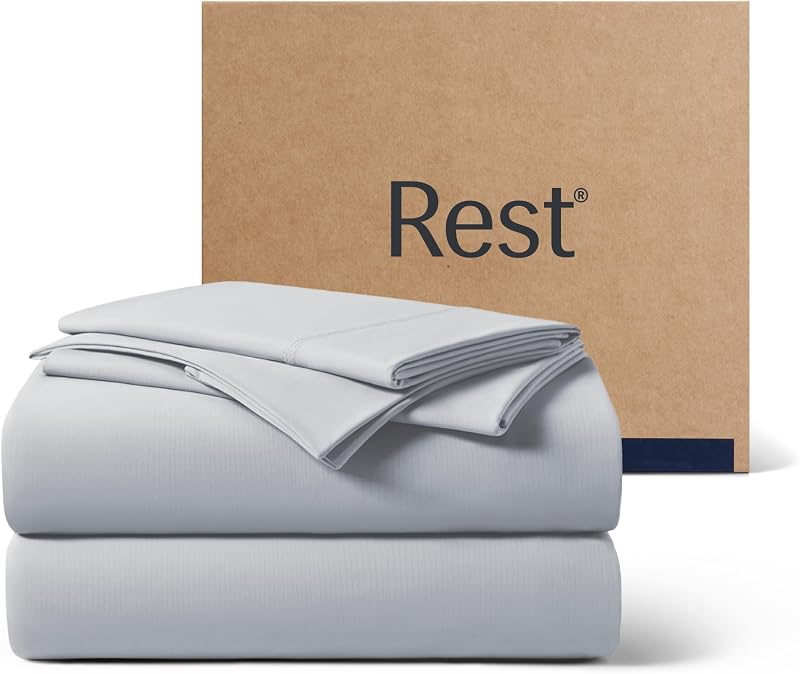 REST® Evercool®+ Cooling Sheet Set for Hot Sleepers, Queen | Q-Max>0.44 Night Sweat Bed Sheets, Ionic+ Self-Cleaning Silver Yarn for Sensitive Skin - 2 Pillowcases, 1 Fitted/Flat Sheet