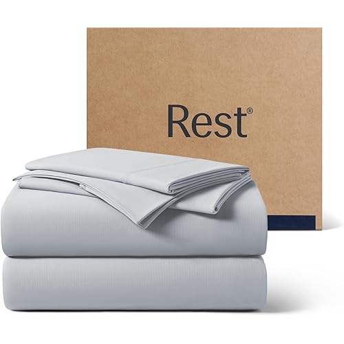 REST® Evercool®+ Cooling Sheet Set, Queen Size, Light Gray, Breathable Bed Sheets for Hot Sleeper and Night Sweats, with Pillowcases, with Ionic+ Self-Cleaning Silver Yarn for Sensitive Skin, 4PCS