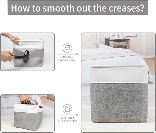 Miniatura 6 de Bagnizer 13x13 Cajas de almacenamiento cúbicas, caja de almacenamiento plegable de tela, paquete de 4 cestas de armario con asas para organizar,