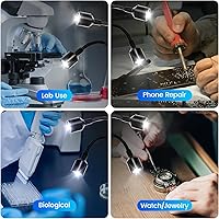 Vista 6 de Juego de luces de cuello de cisne con soporte de brazo articulado para microscopio, soporte de lente de montaje en C de doble cuello de cisne