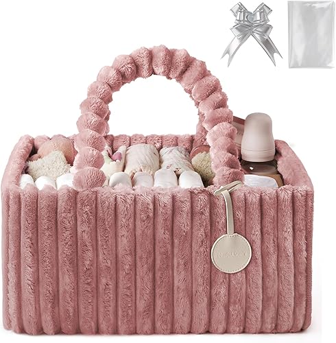 Miniatura 10 de Blissful Diary Flannel Diaper Caddy Organizer, included Gift Packaging, Cozy Nursery Storage Basket, Gift for Baby Shower, Newborn Essentials, Blush