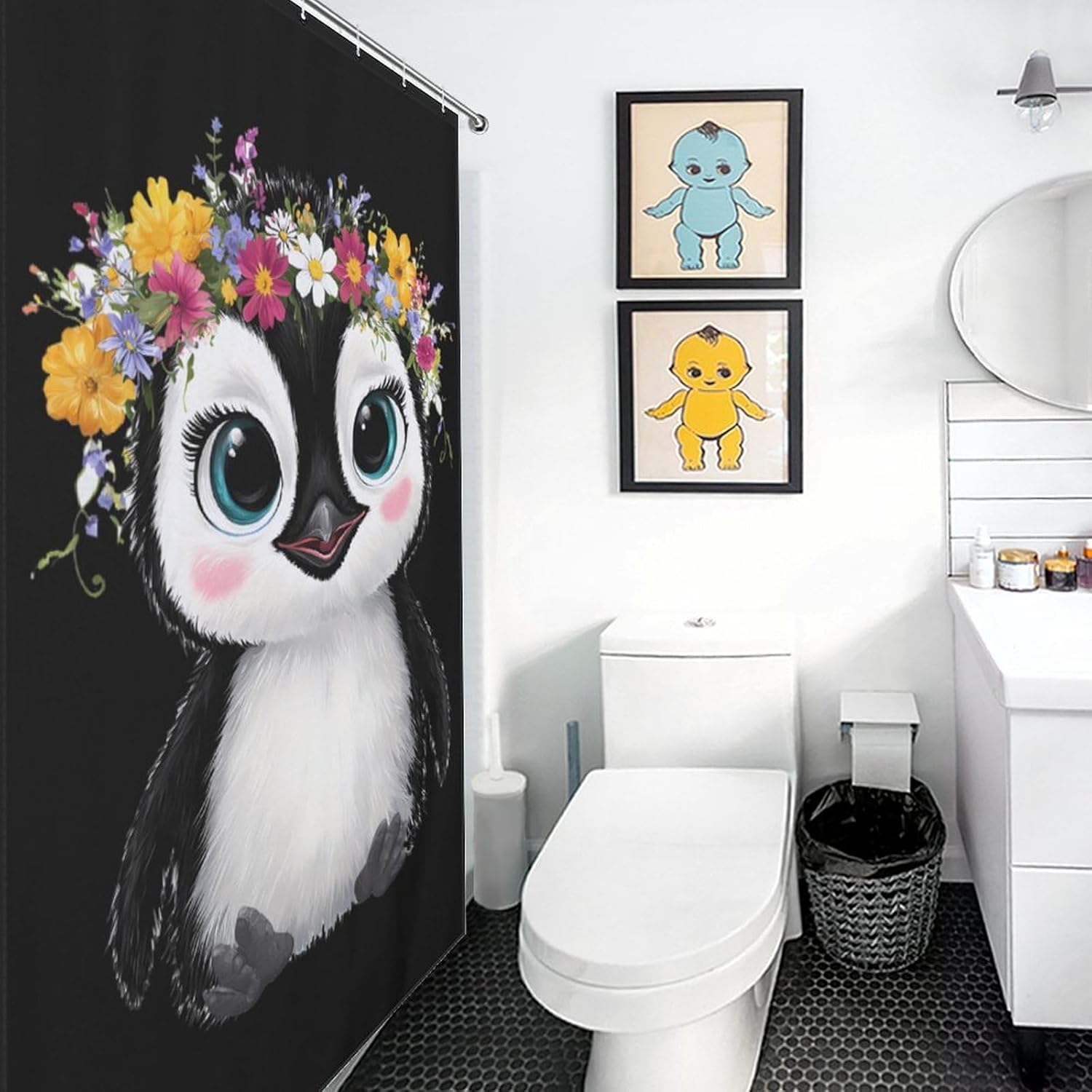 Cute Penguins Shower Curtain 46.85x70.87Inch（119x180cm） Polyester Bath Curtain Shower Curtains Printed Decorative
