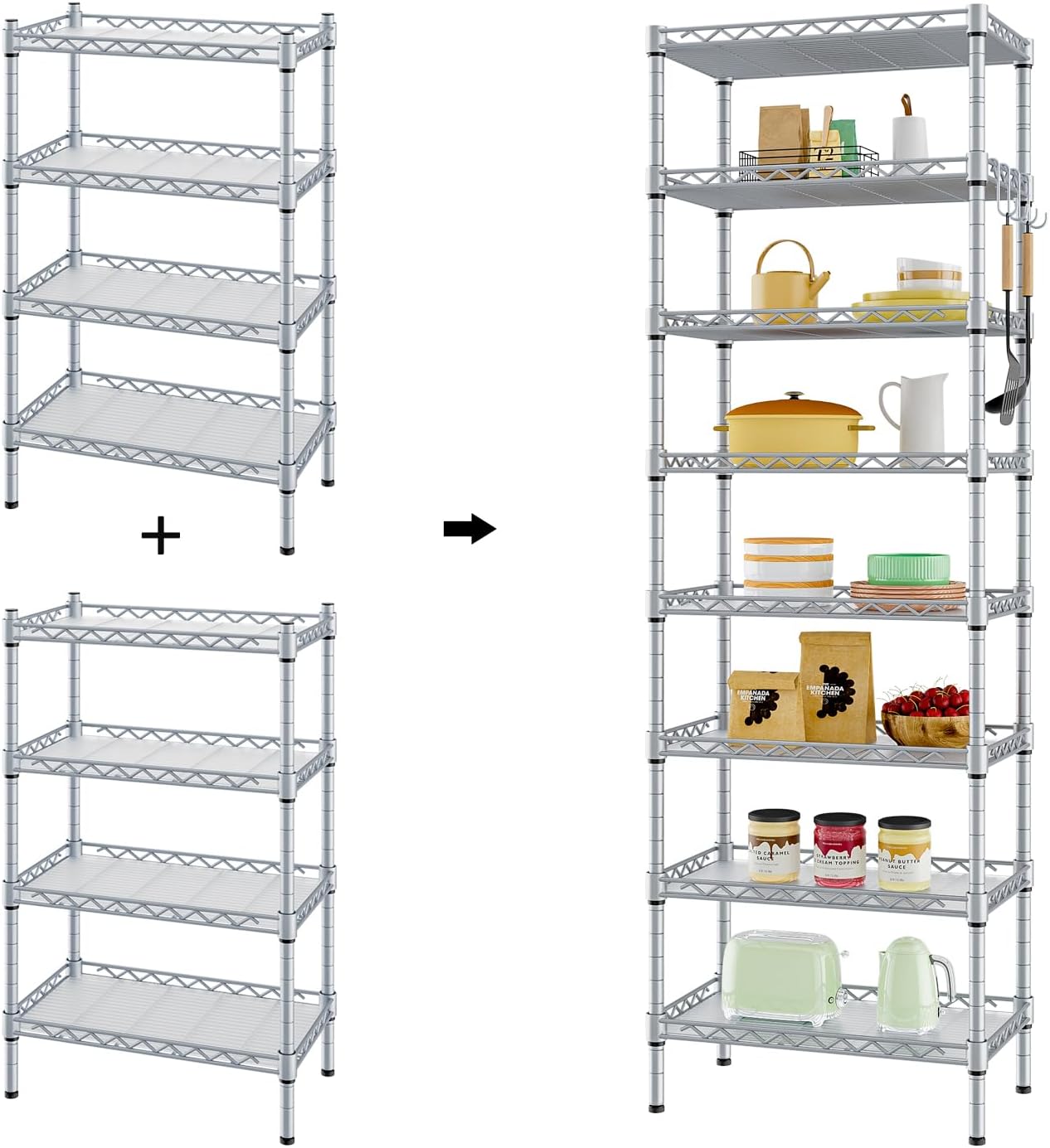5-Tier Kitchen Storage Shelves – Adjustable Steel Shelving Unit For Pantry, Living Room, 63”H X 31.5”W