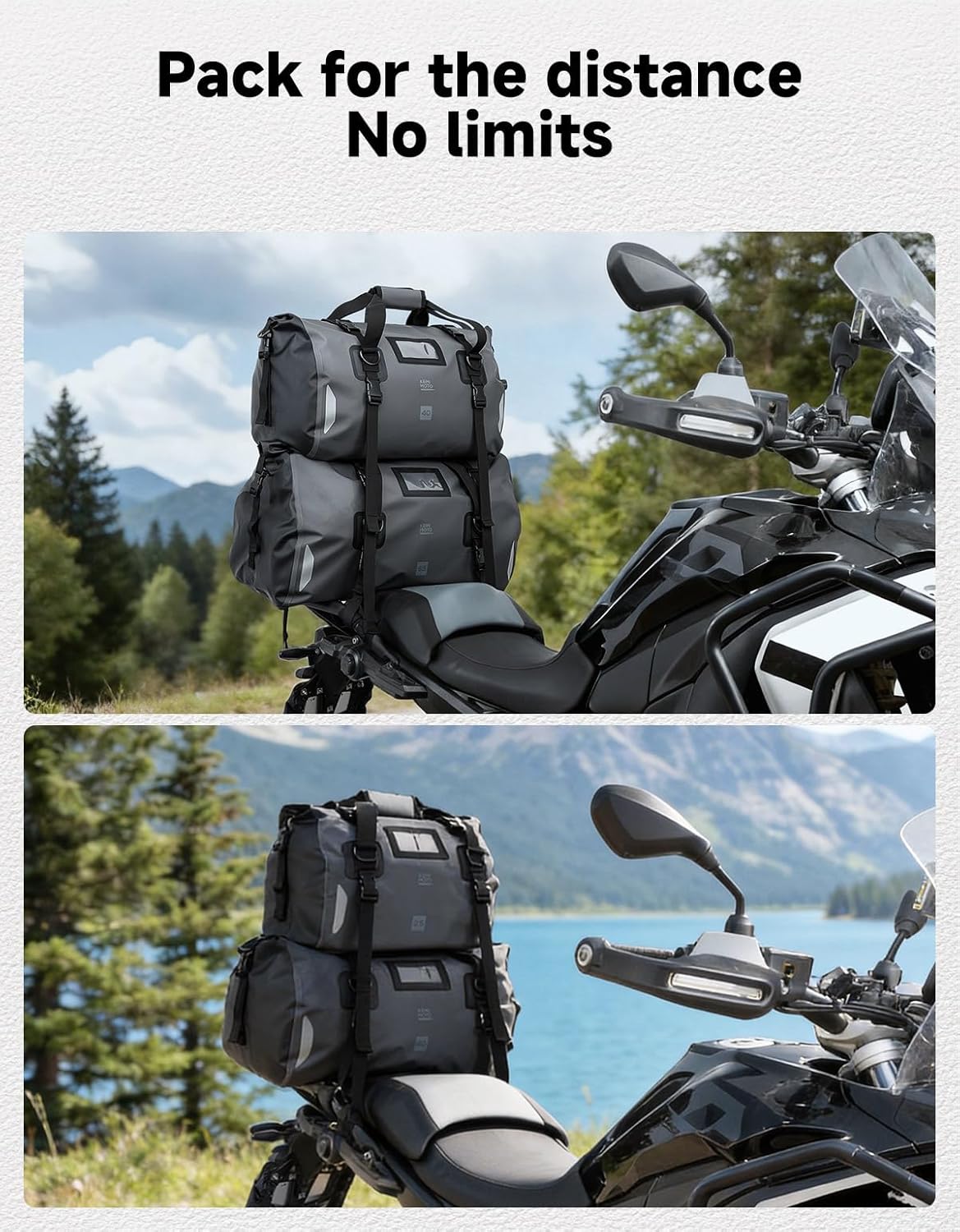 KEMIMOTO Waterproof Motorcycle Dry Bag – Duffle Tail Bag Soft Luggage, 25L/40L/65L Large Capacity with 4 Quick-Release Straps, Dustproof for Touring, Adventure, Motorcycling & Camping Grey