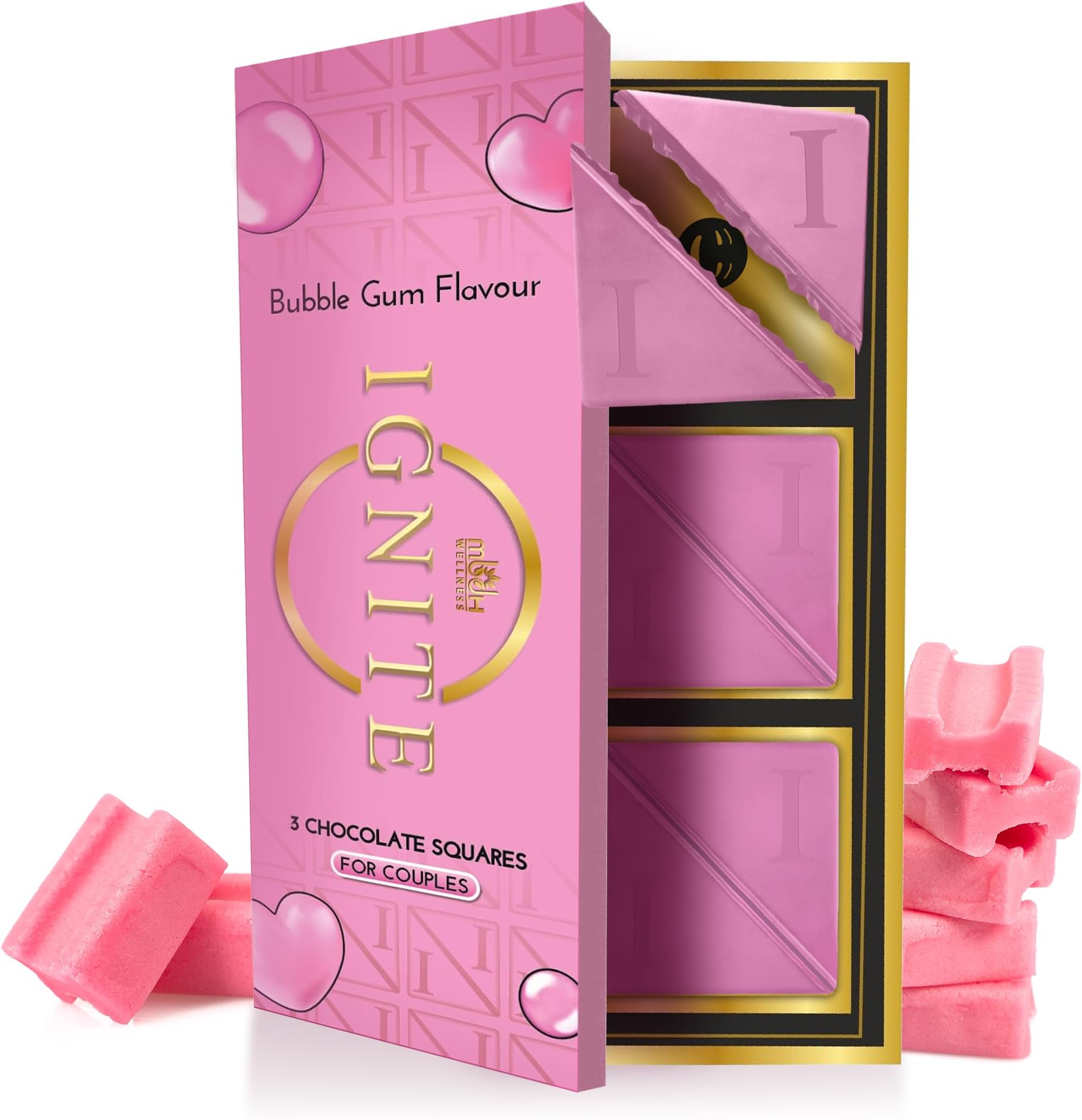 Ignite Chocolate Bars – Delicious Bubblegum Flavor Chocolate Squares for Couples, Crafted with Fine Ingredients for a Delightful Experience, Smooth & Velvety, Ideal for Men & Women