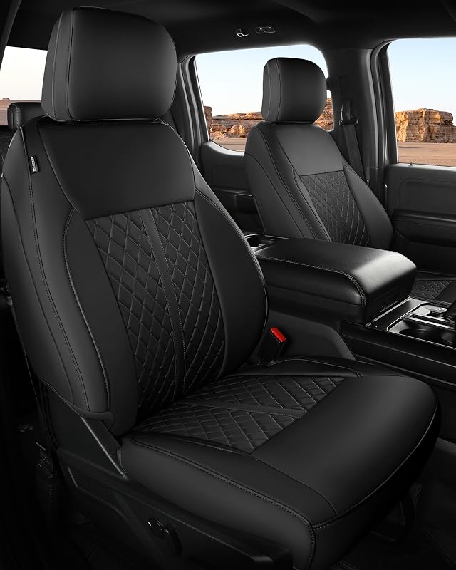 RIDEPOSH for Ford F150 Leather Seat Covers, SuperCrew XL XLT 2021-2026 | Fits F250 F350 Super Duty Crew Cab 2023-2026, Custom Fit, Bucket Seat, Stain Resistant, Airbag Compatible, Easy-Clean